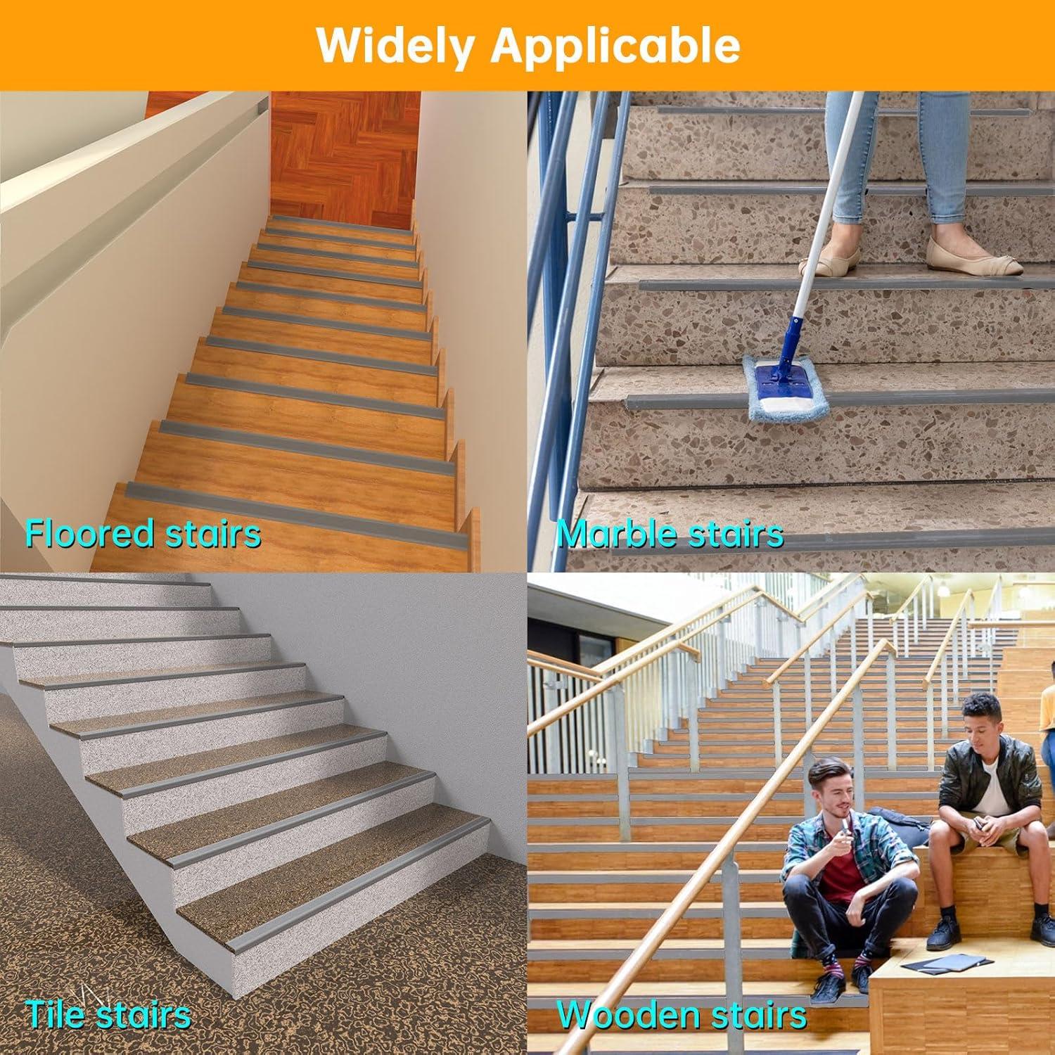 Protector de Borde de Escalera Antideslizante ADDFUN 2.13m Gris