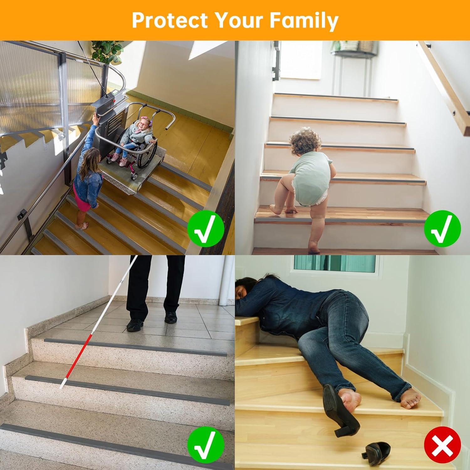 Protector de Borde de Escalera Antideslizante ADDFUN 2.13m Gris