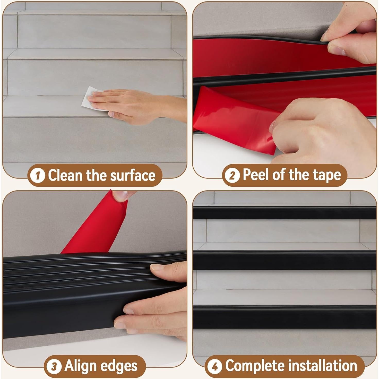 Protector de Borde de Escalera INMOZATA 12.19m Antideslizante Negro