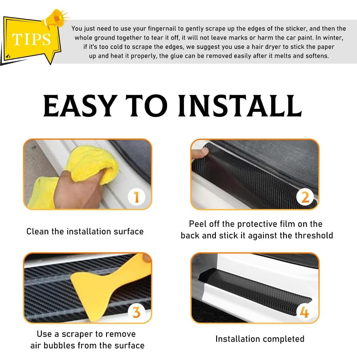 Protector de Umbral de Puerta de Coche Yourkar 3D Negro 4 PCS