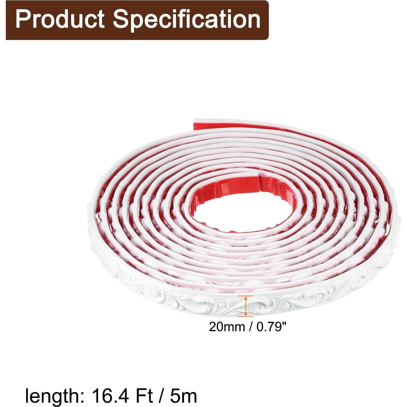 Moldura Autoadhesiva de Pared UXCell 5m x 20mm PVC Blanco