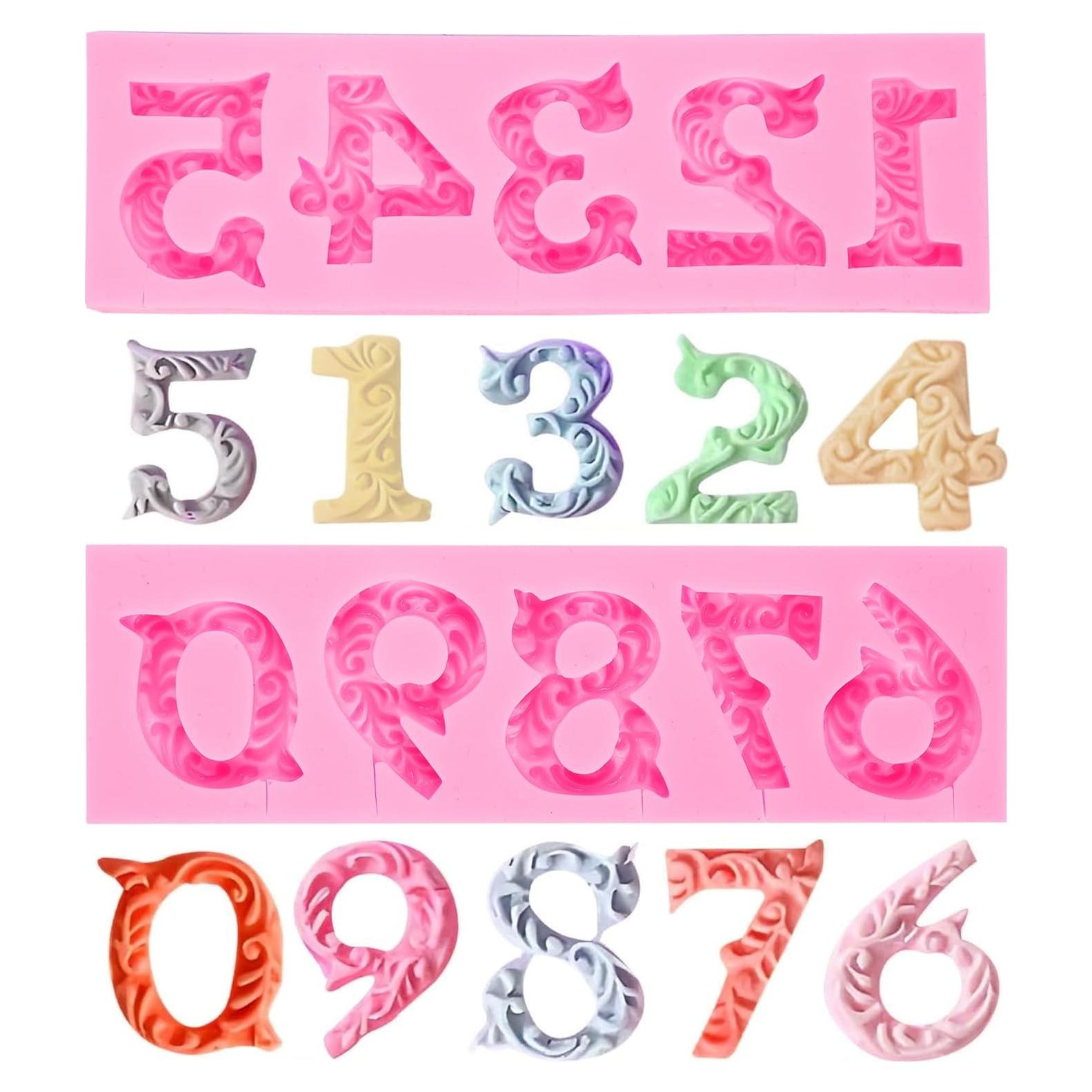 YunKo 2 Moldes de Silicona para Fondant Números 0-9 3D