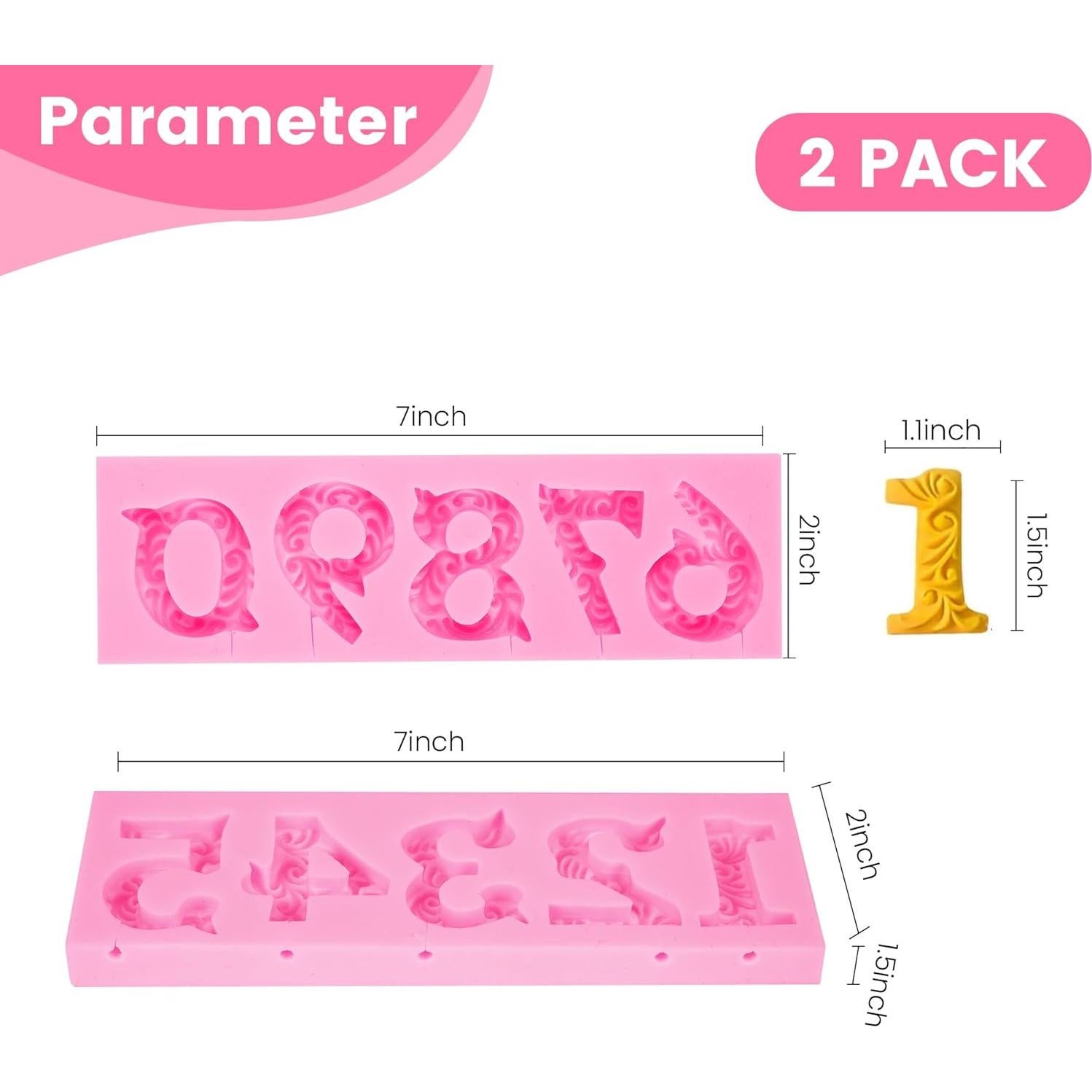 YunKo 2 Moldes de Silicona para Fondant Números 0-9 3D