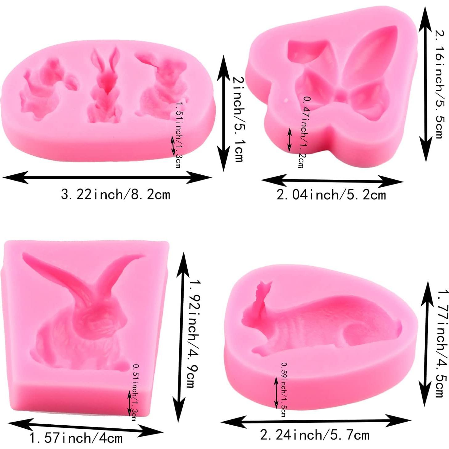 Molde de Fondant de Conejo Mujiang Set de 4 Silicona Rosa
