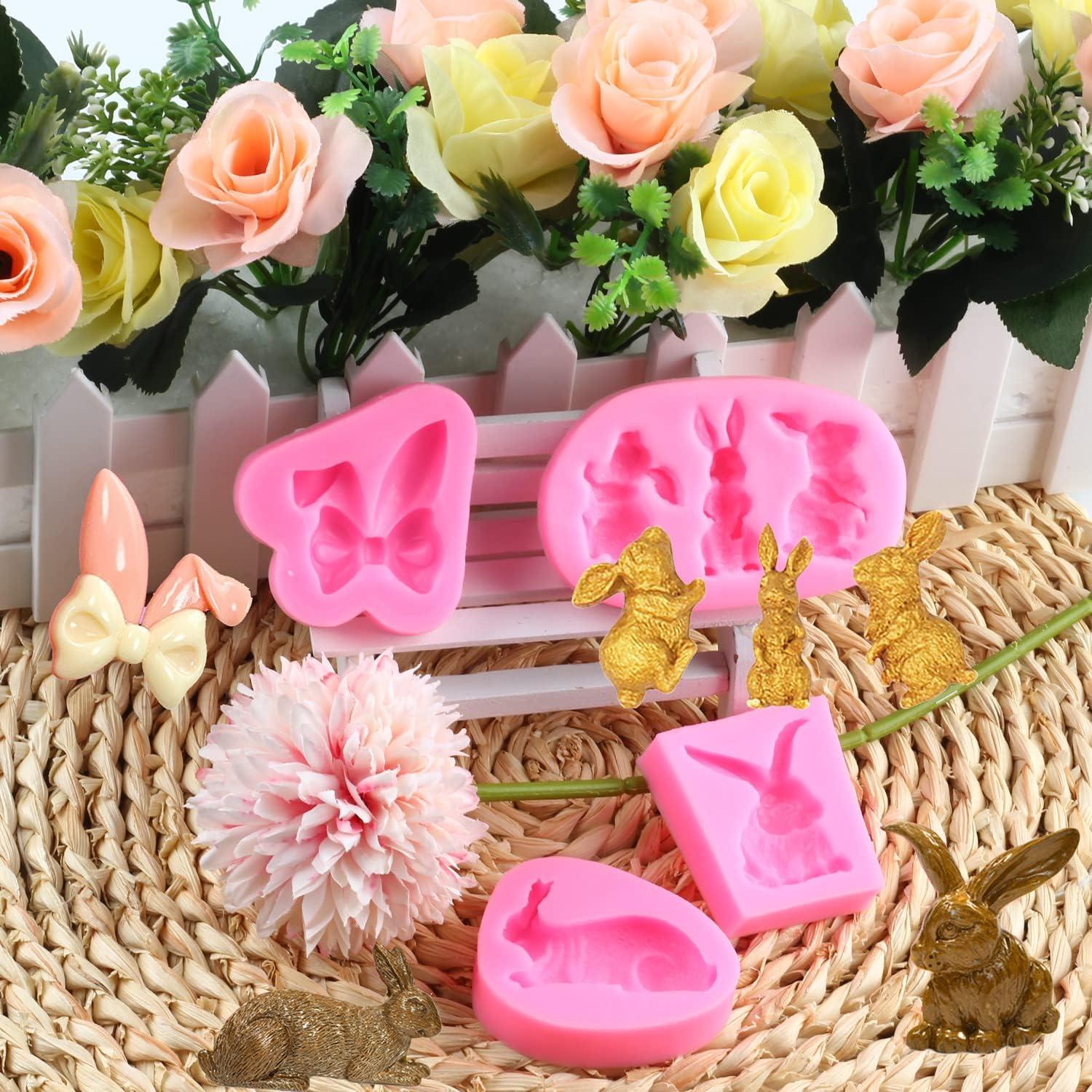 Molde de Fondant de Conejo Mujiang Set de 4 Silicona Rosa