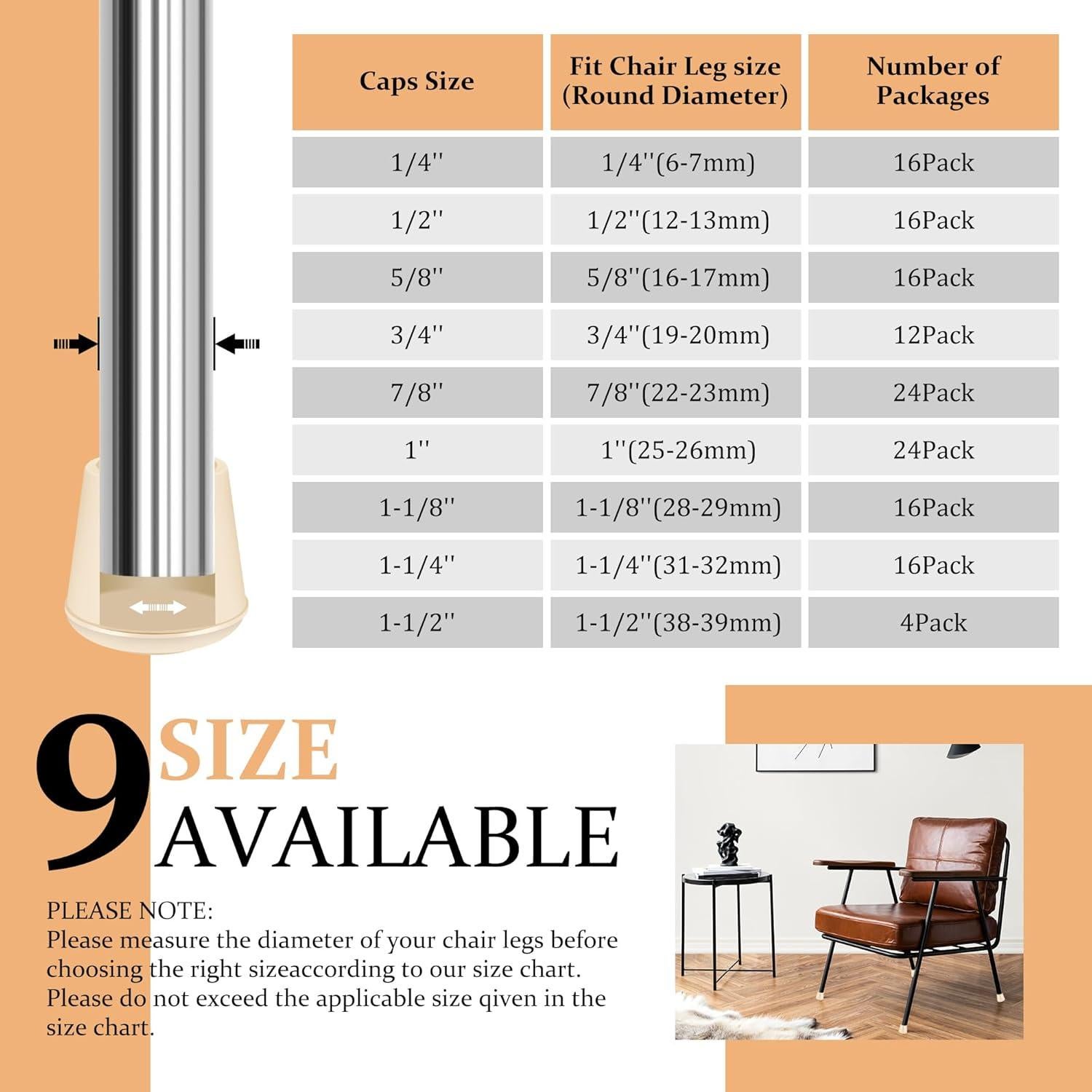 Tapas de patas de silla de goma antideslizantes VOCOMO 12 Pzas