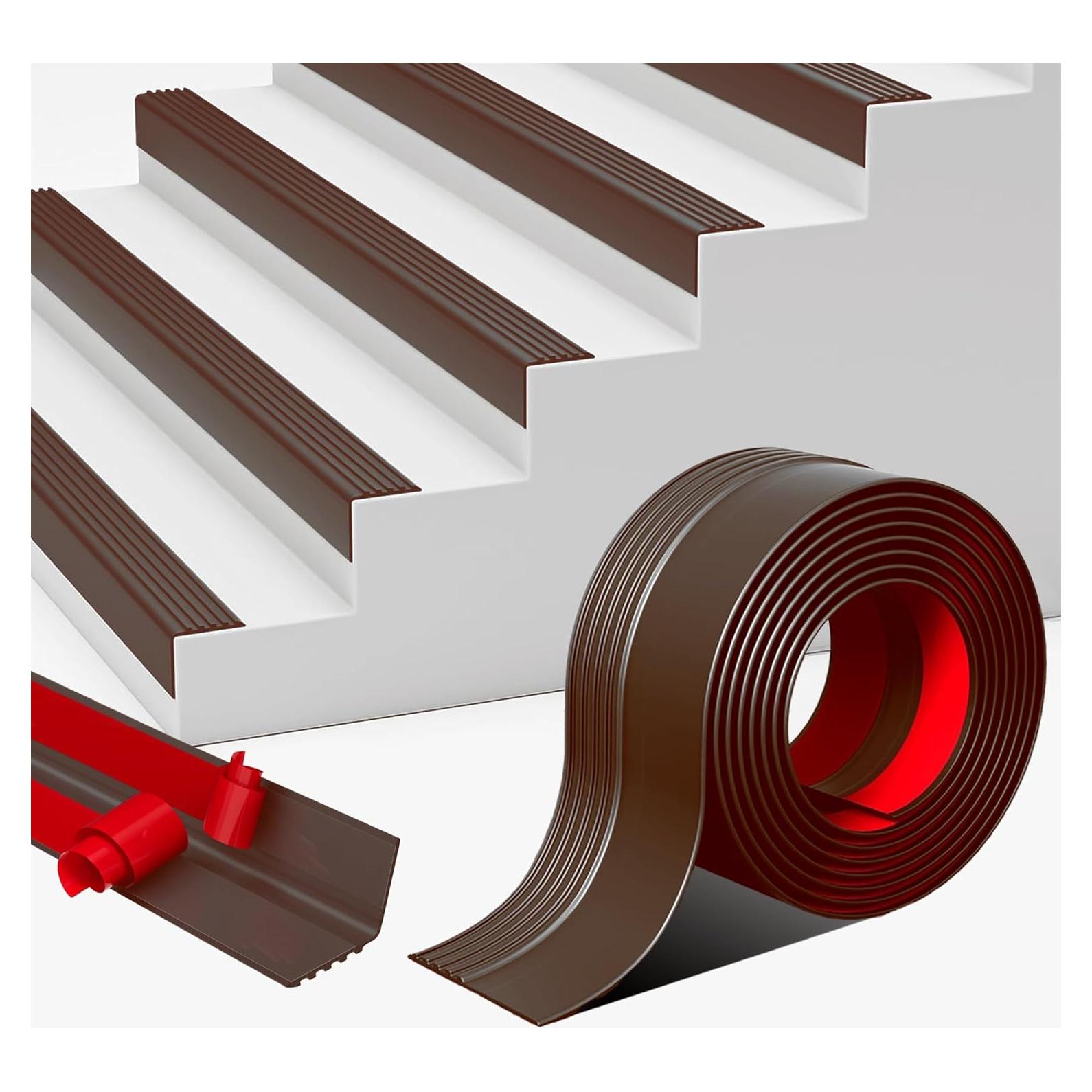 Protector de Borde de Escalera Antideslizante KTINITK 2.13m Marrón