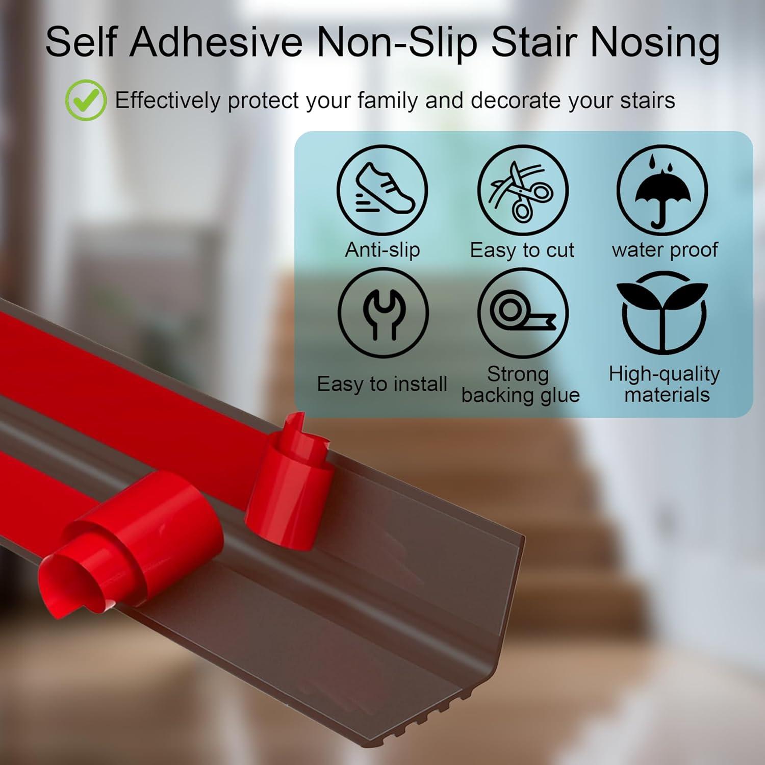 Protector de Borde de Escalera Antideslizante KTINITK 2.13m Marrón