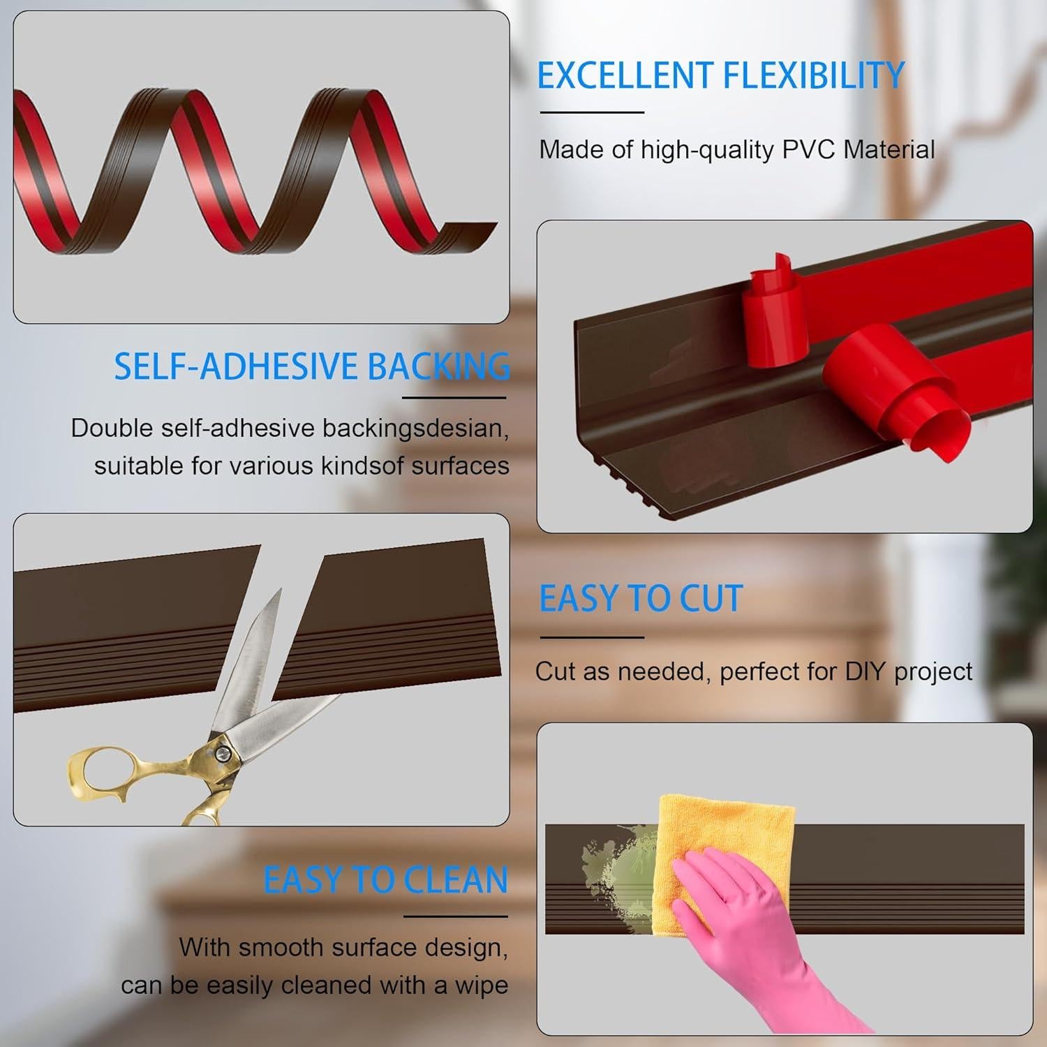 Protector de Borde de Escalera Antideslizante KTINITK 2.13m Marrón