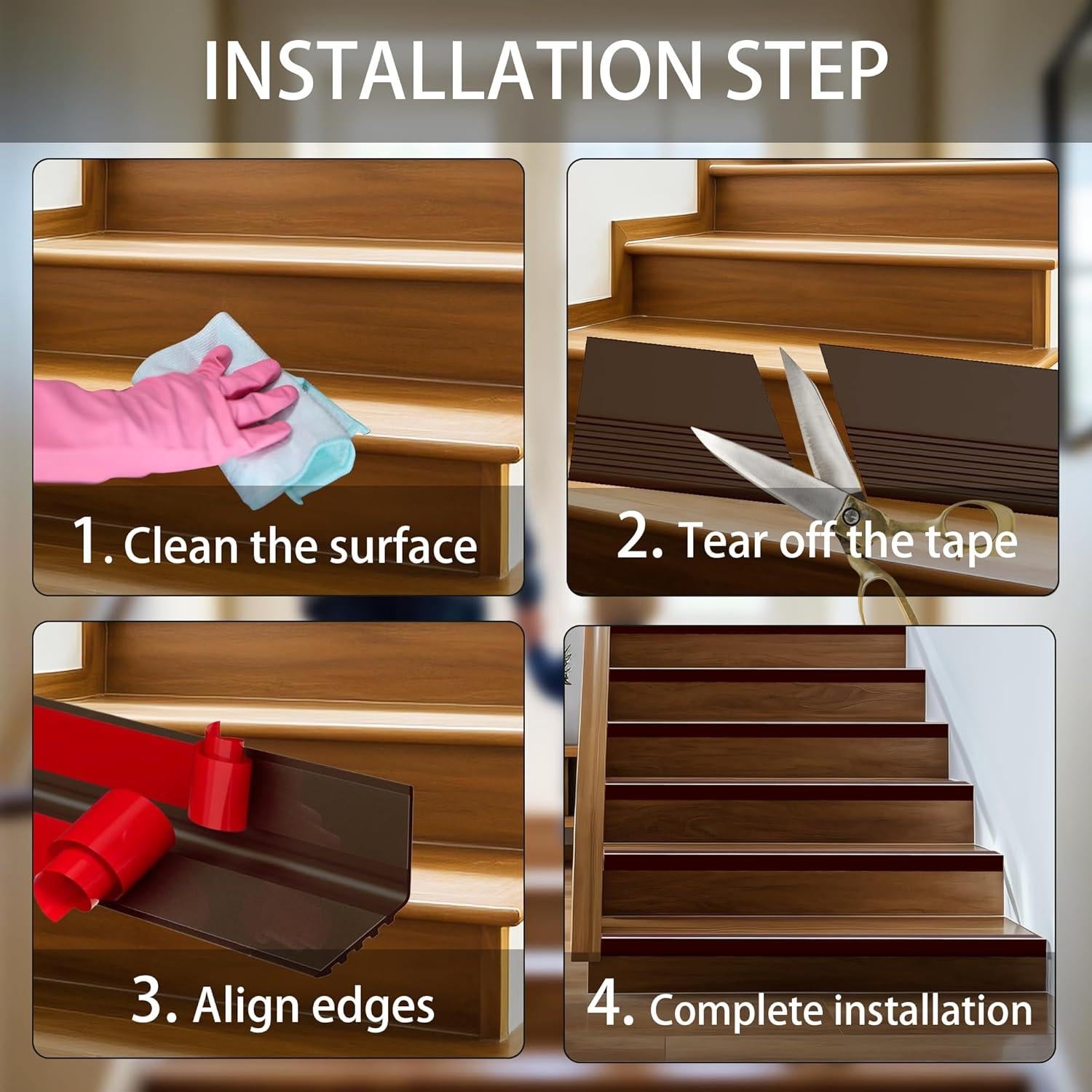 Protector de Borde de Escalera Antideslizante KTINITK 2.13m Marrón