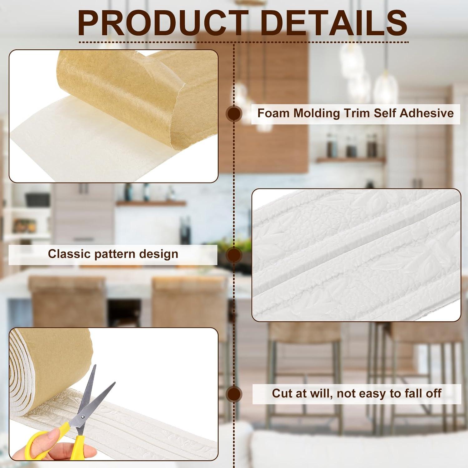 Moldura de Espuma Autoadhesiva uxcell 2 Pcs 2.29m Blanco