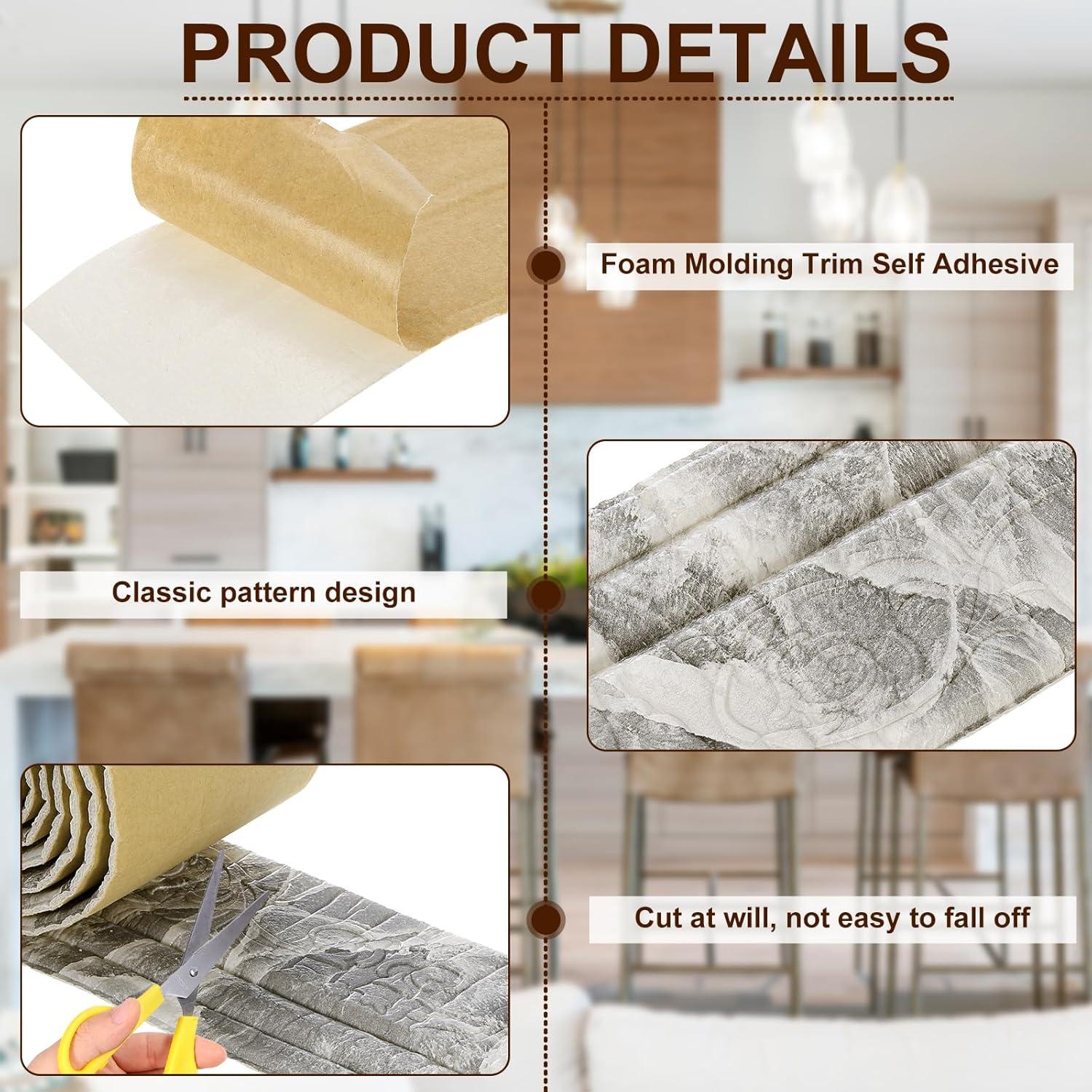 Moldura de Espuma Autoadhesiva uxcell 2.3m Gris 3D