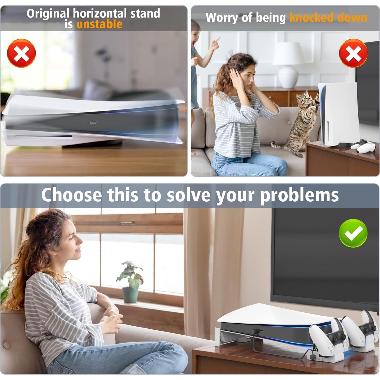 Soporte Horizontal OIVO para PS5 con Cargador Doble y Ventilador