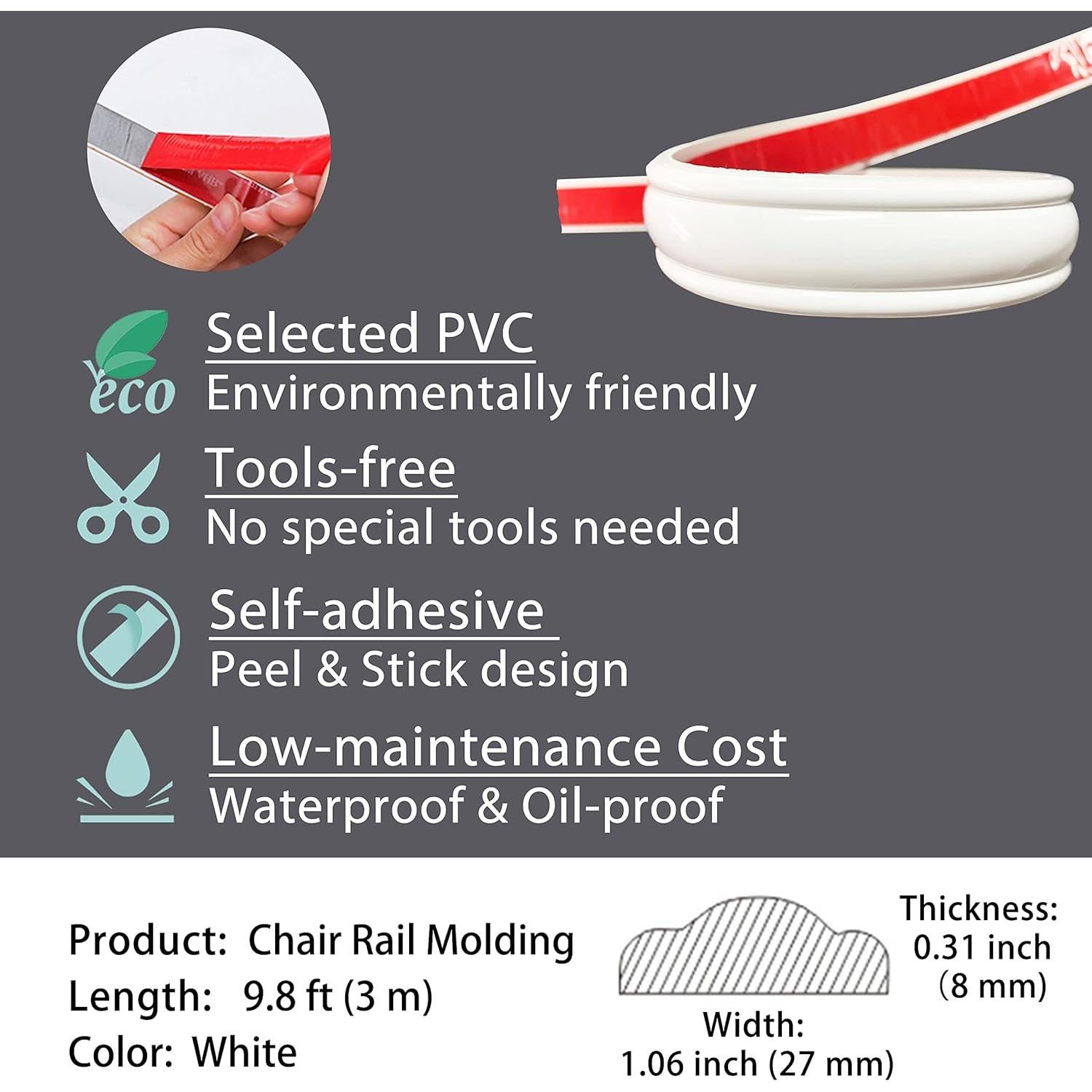 Moldura Autoadhesiva Gaahing 3m x 2.8cm Decoración DIY Blanca