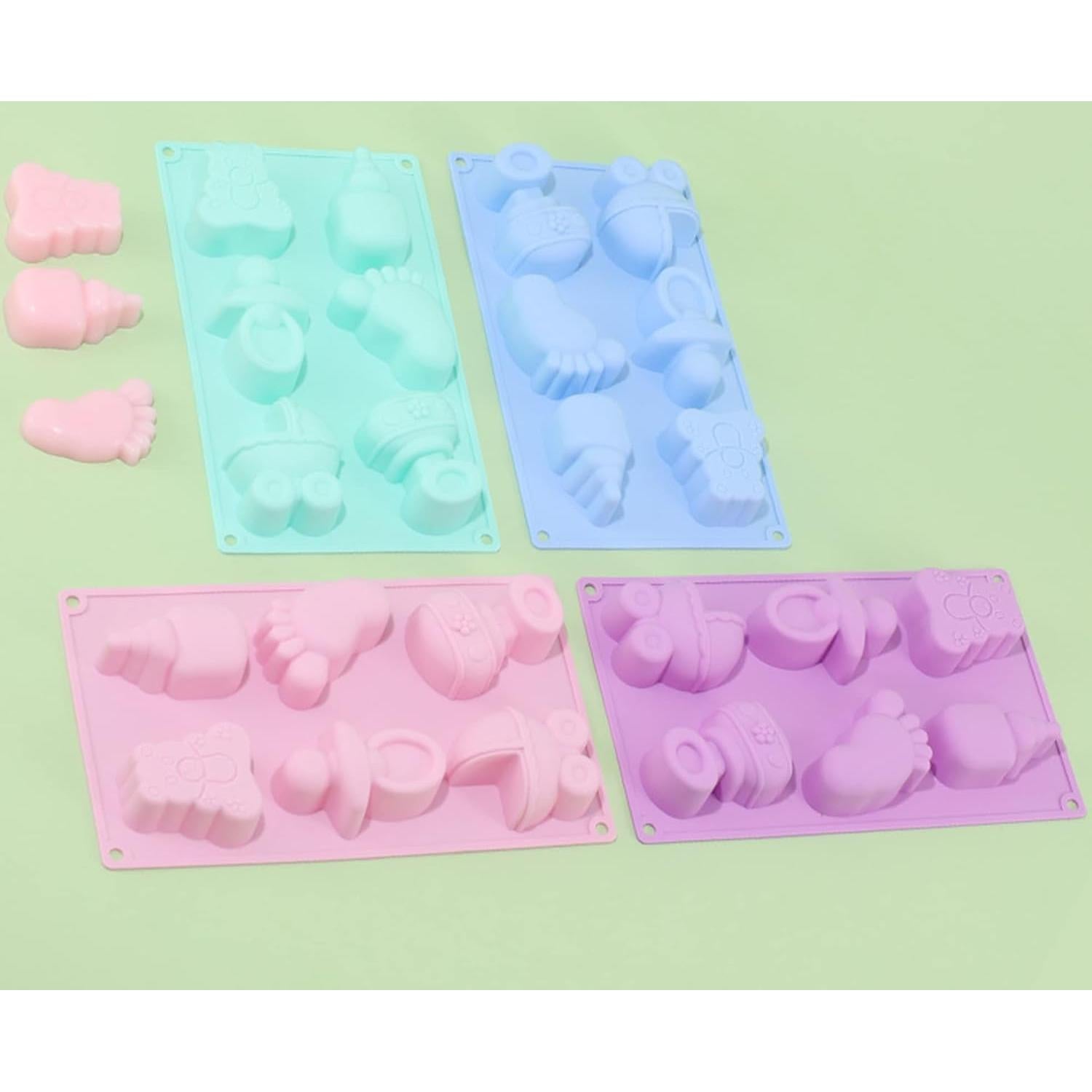 Molde de Silicona 4 Pcs DD-life para Baby Shower - Osito, Chupete, Pies