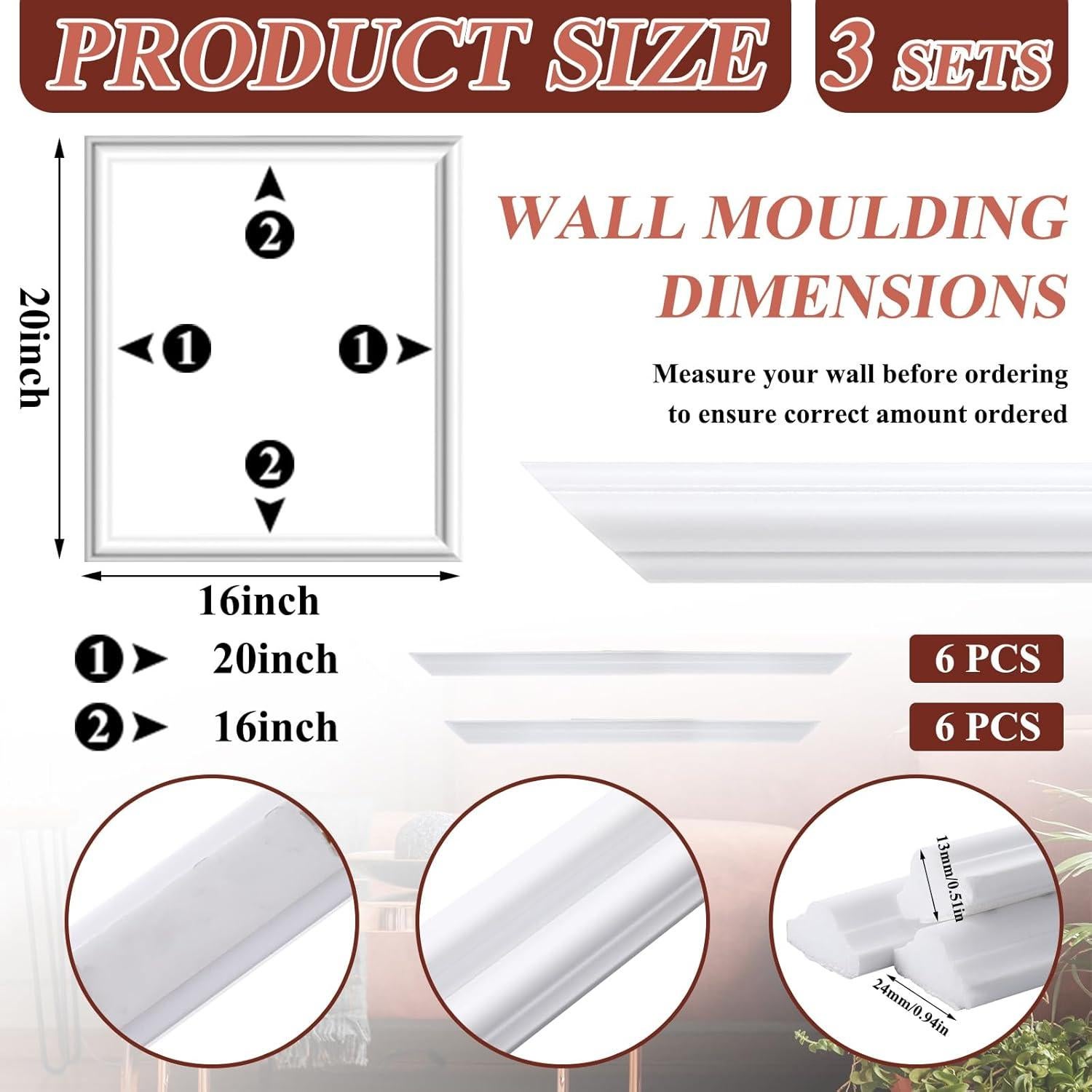 Kit de Moldura de Pared Colingmill 3 Piezas Autoadhesivas 40.6x50.8cm