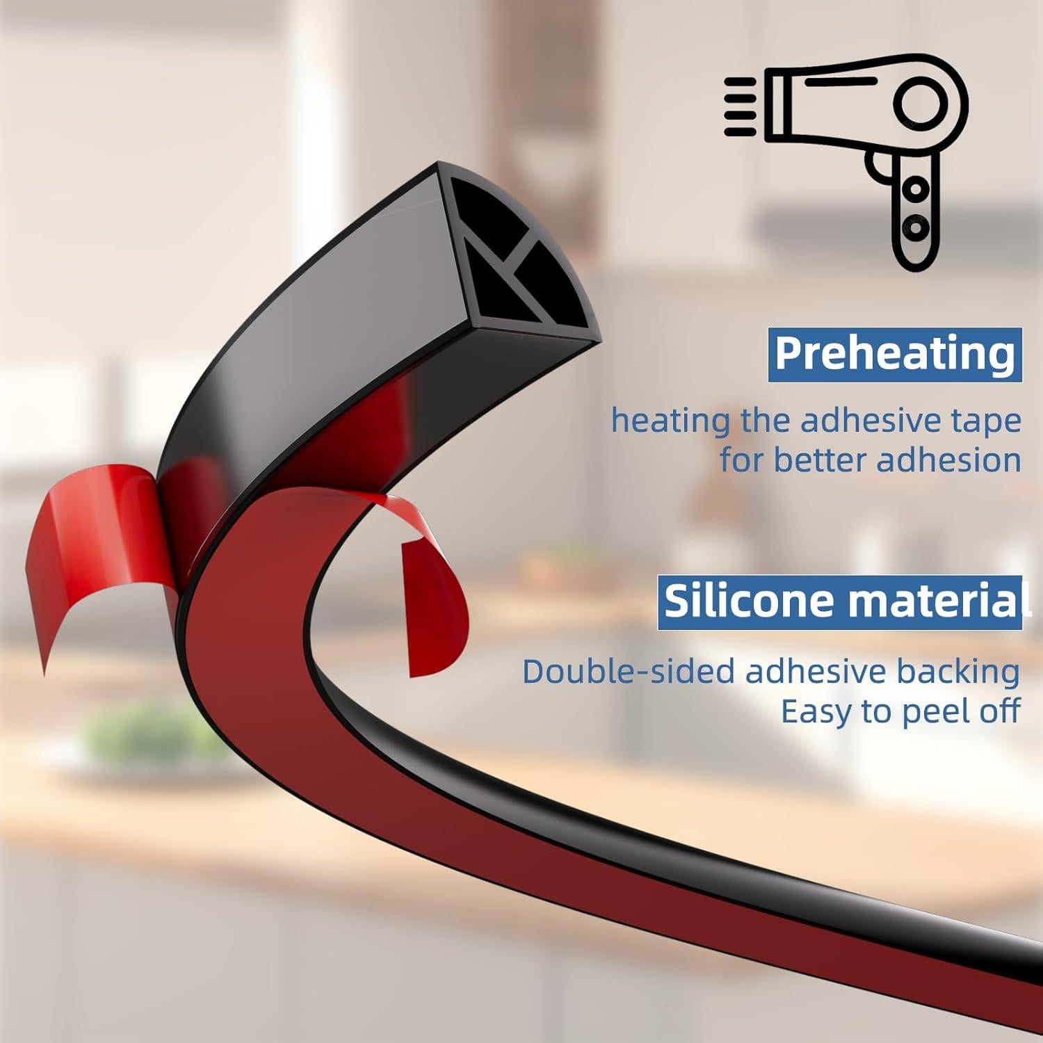 Moldura Flexible de Silicona Autoadhesiva Conwang 120.4 cm Negro