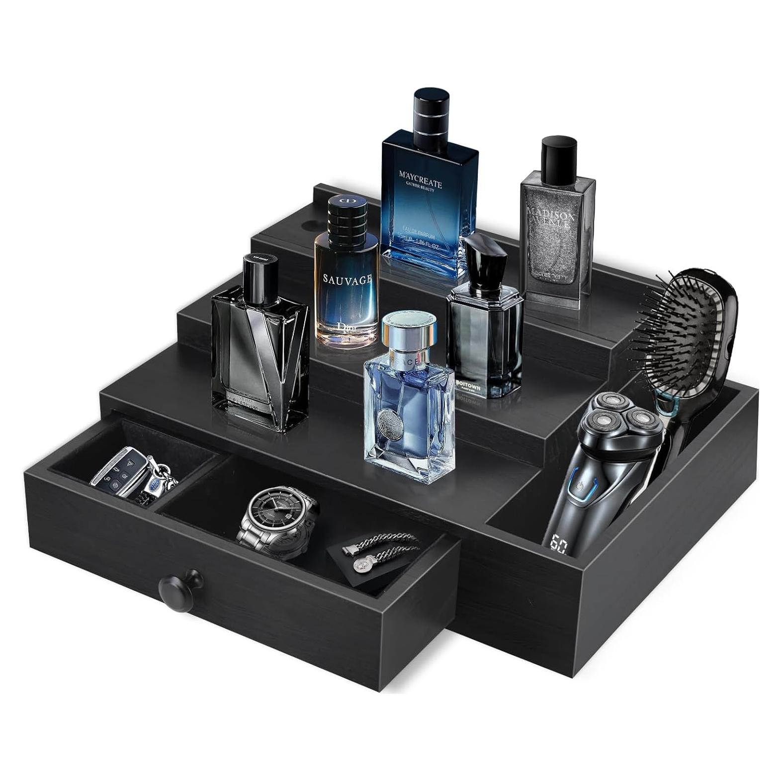 Organizador de Perfumes Zecela de 3 Niveles en Madera Negra