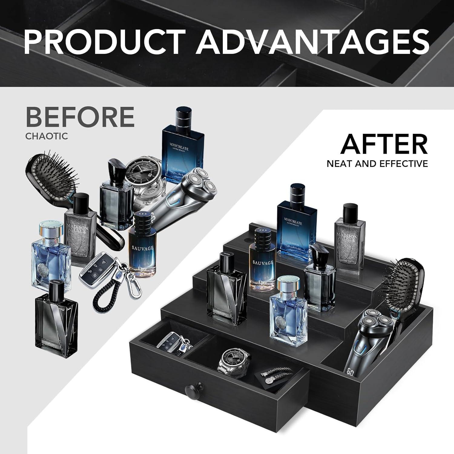 Organizador de Perfumes Zecela de 3 Niveles en Madera Negra