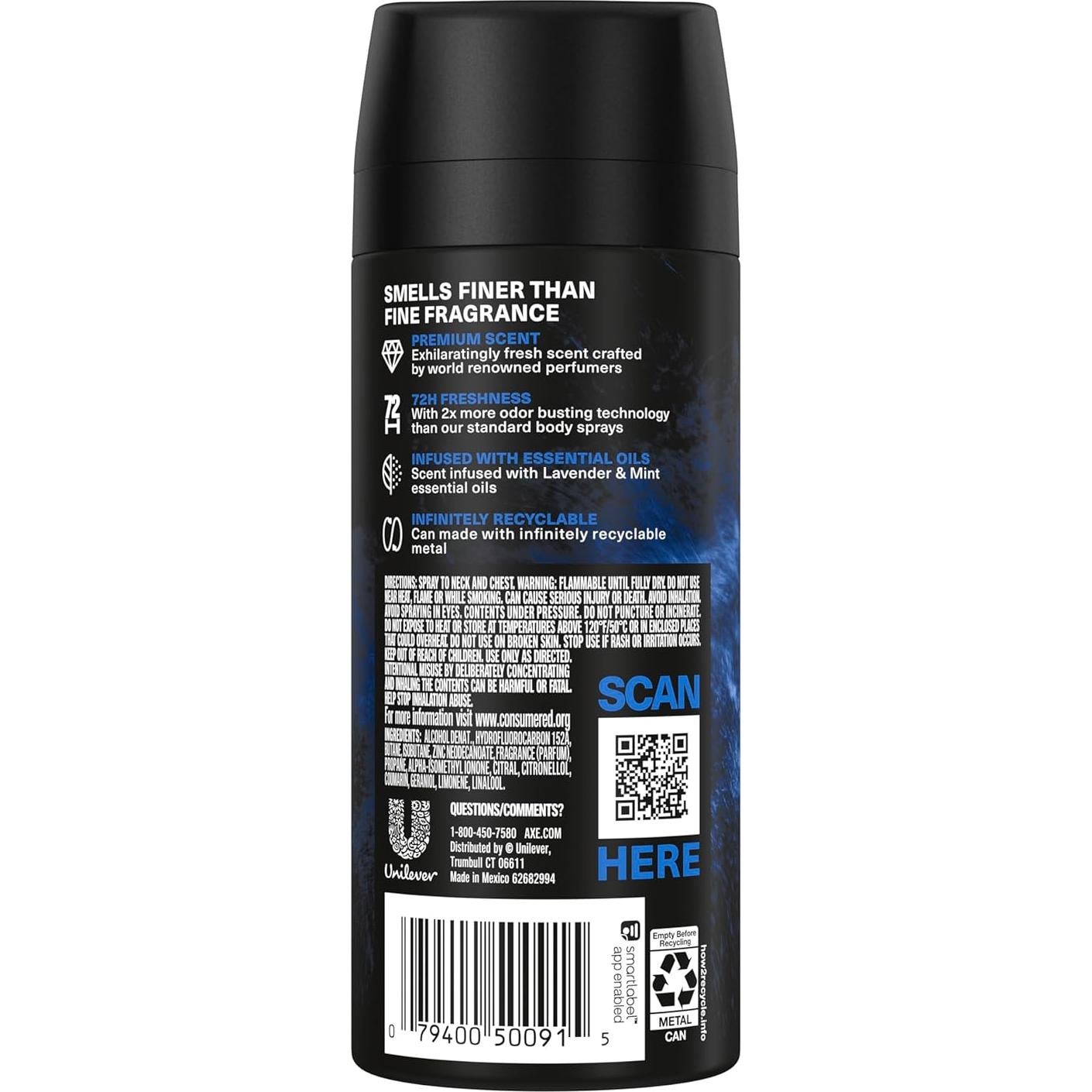 Desodorante Spray Corporal AXE Lavanda Azul 3x113.4g 72H Frescura