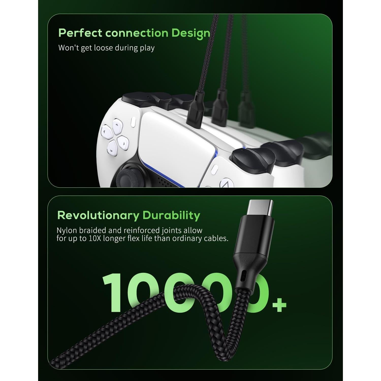 Cargador MENEEA USB C 3m para PS5/Xbox/Switch - Negro