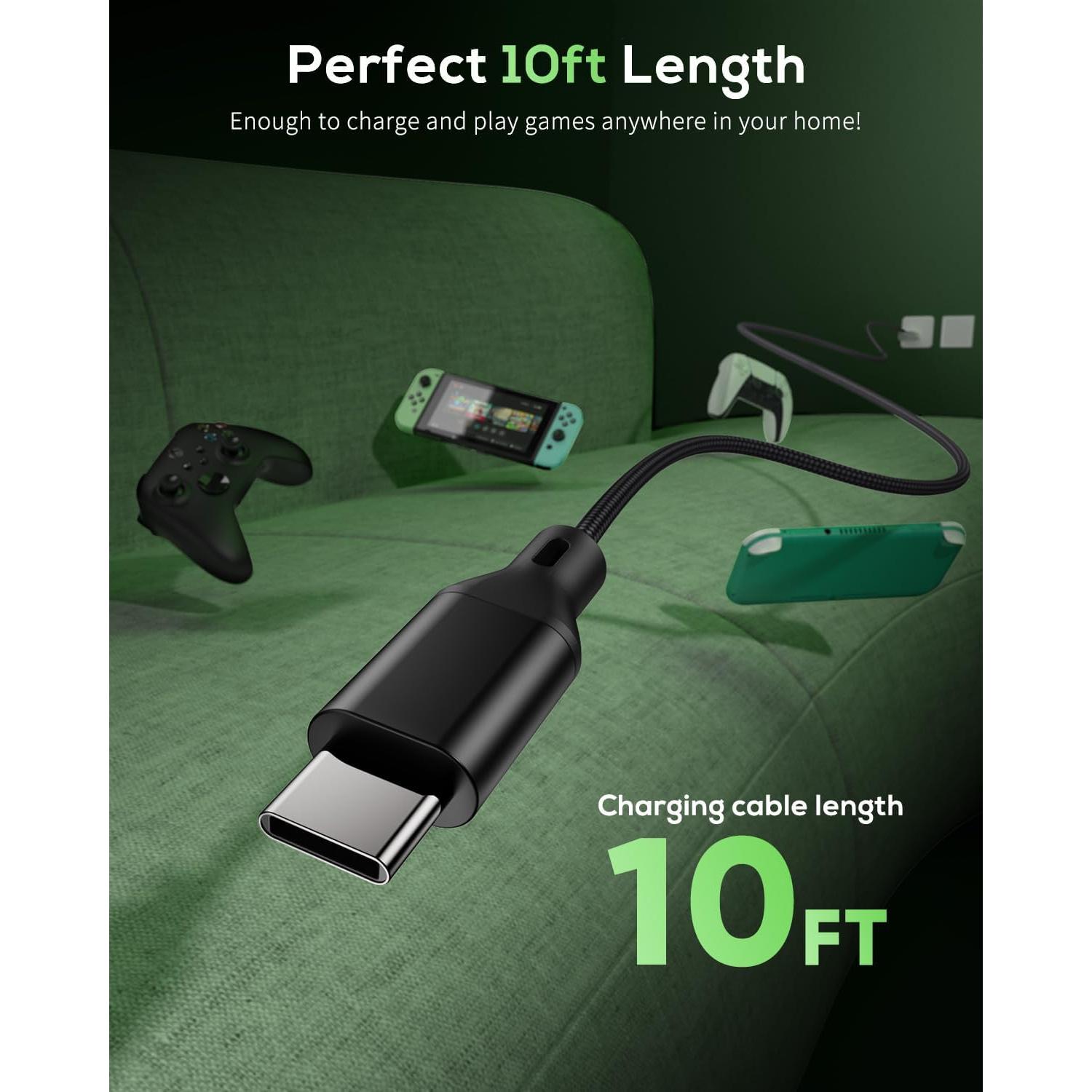 Cargador MENEEA USB C 3m para PS5/Xbox/Switch - Negro