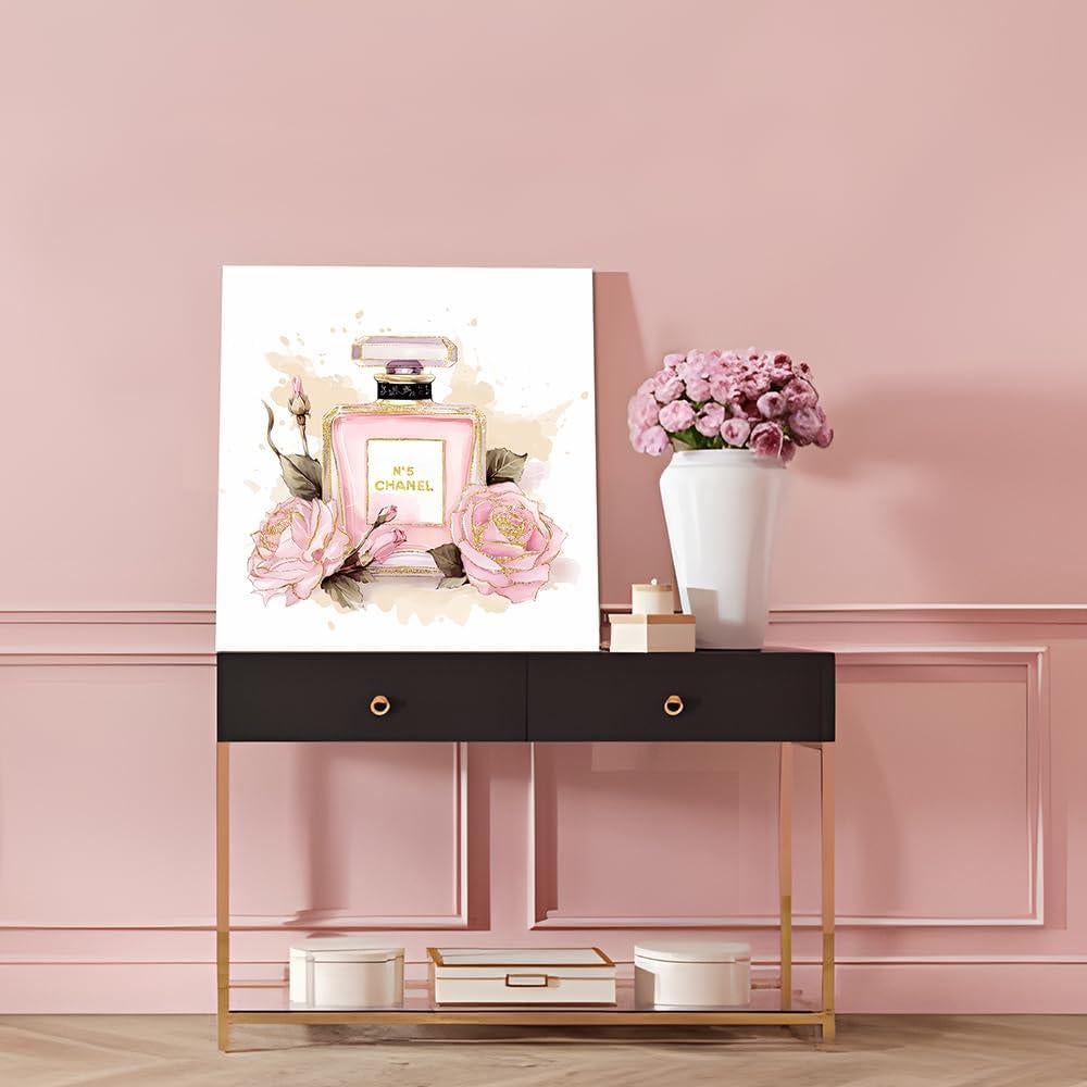 Arte de pared de lienzo Chanel 50.8x50.8 cm floral rosa