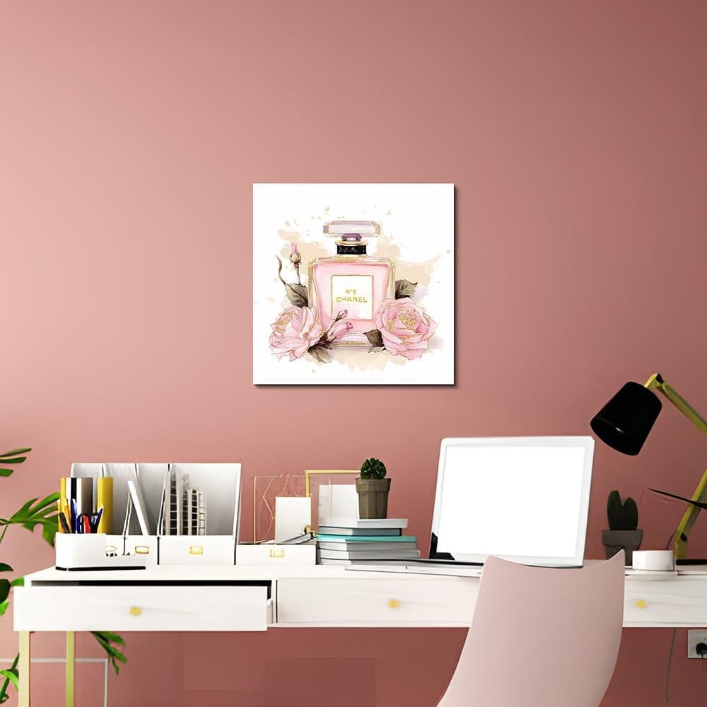 Arte de pared de lienzo Chanel 50.8x50.8 cm floral rosa