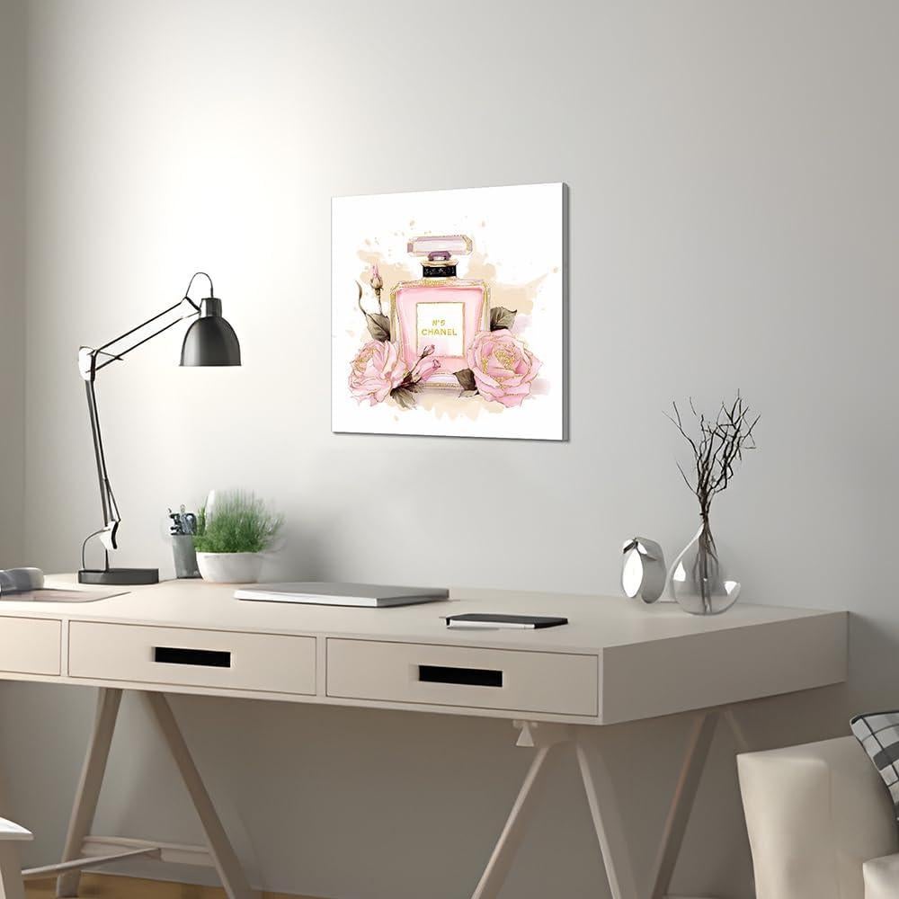 Arte de pared de lienzo Chanel 50.8x50.8 cm floral rosa