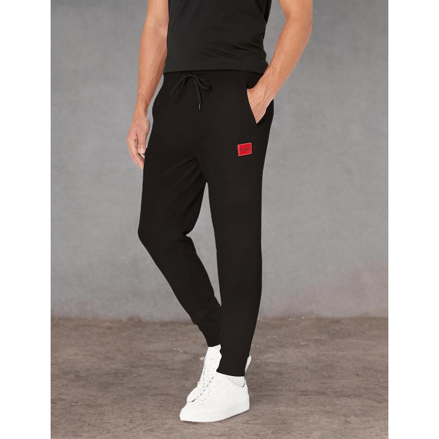 Pantalones Jogger HUGO Jersey Ajustables Hombre Negro Mediano