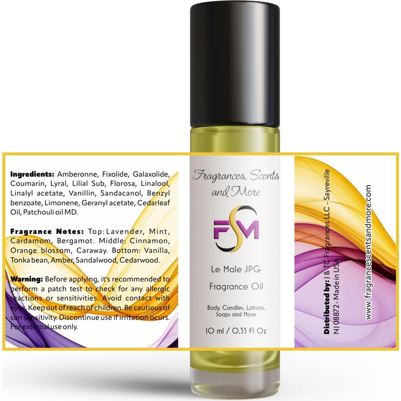 Aceite de Fragancia Le Male JPG 10ml Roll On Vidrio