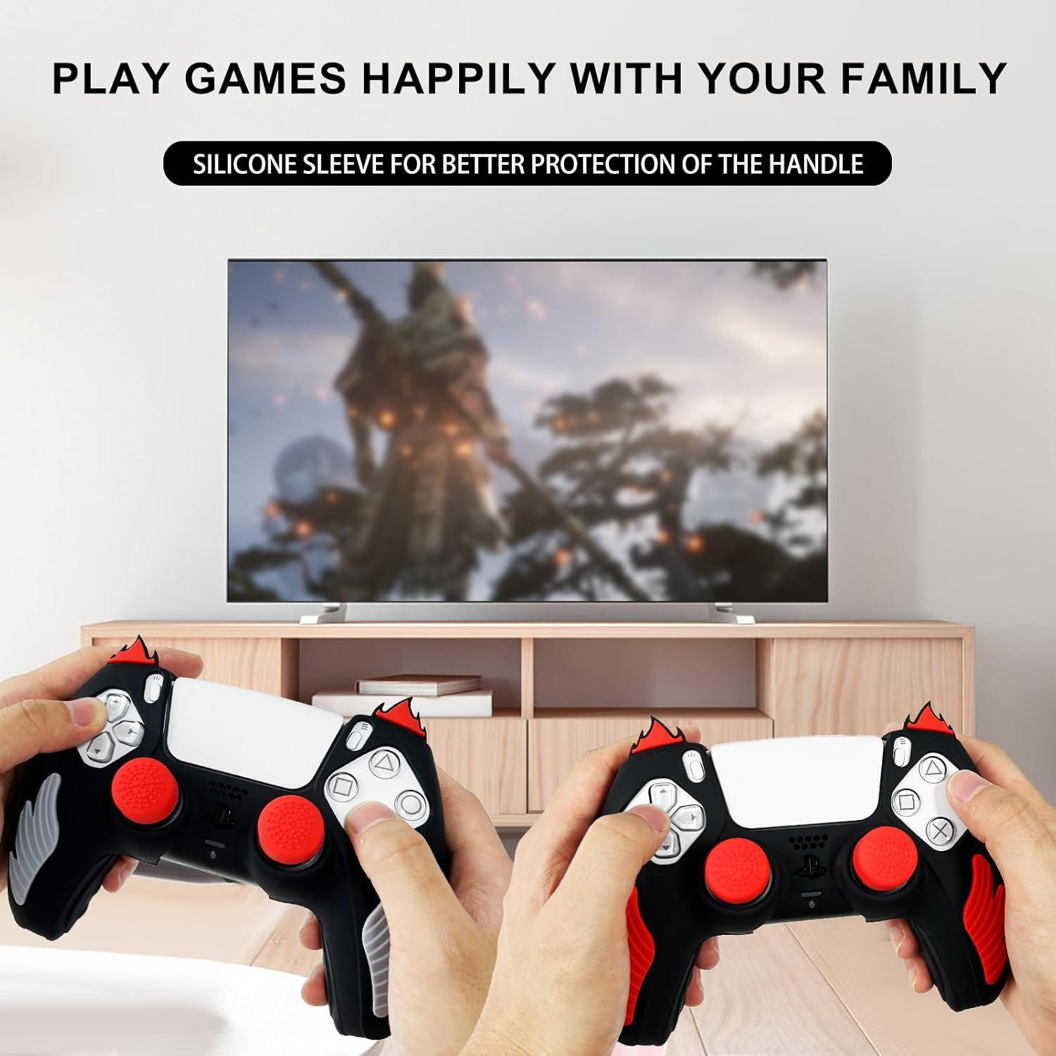 Funda Silicona Antideslizante PS5 HLRAO 2 Piezas Negro/Rojo