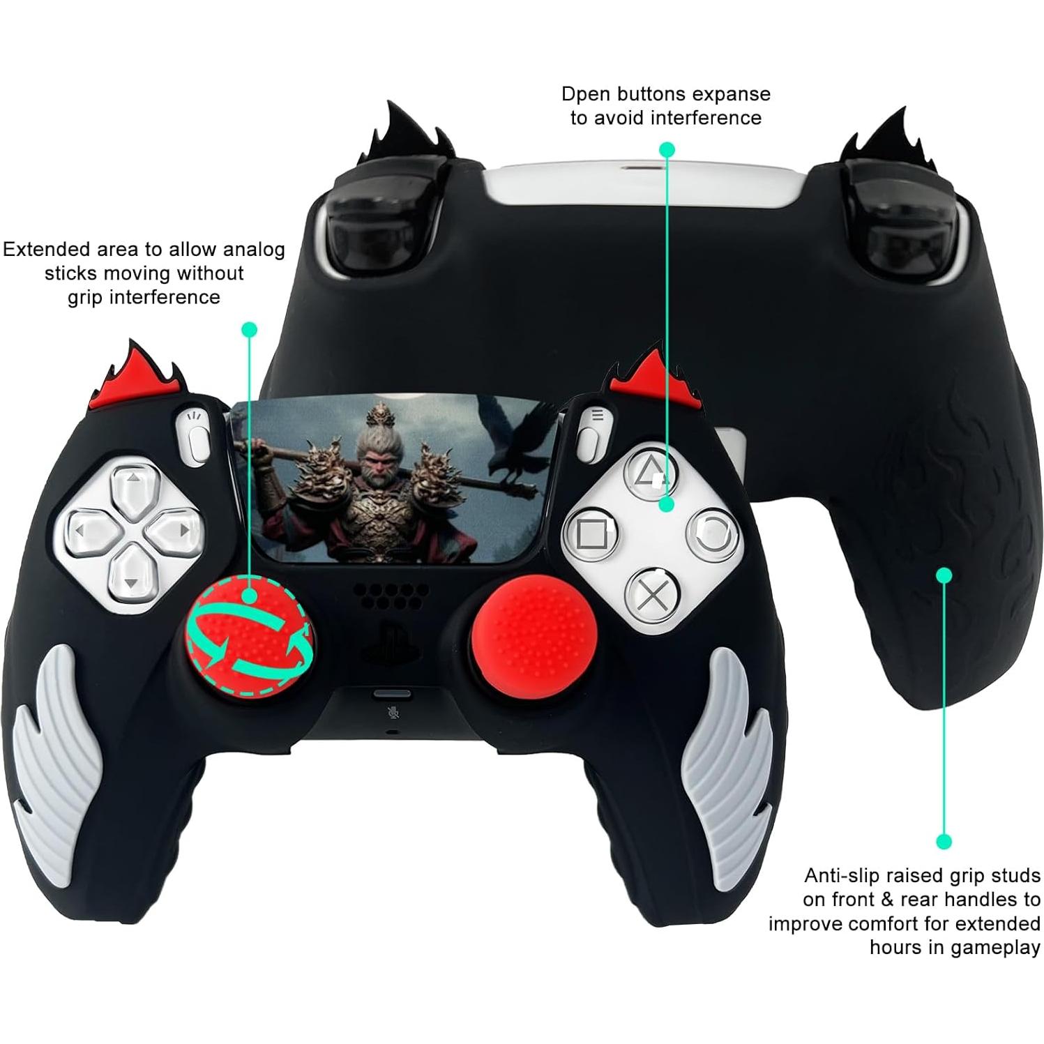 Funda Silicona Antideslizante PS5 HLRAO 2 Piezas Negro/Rojo