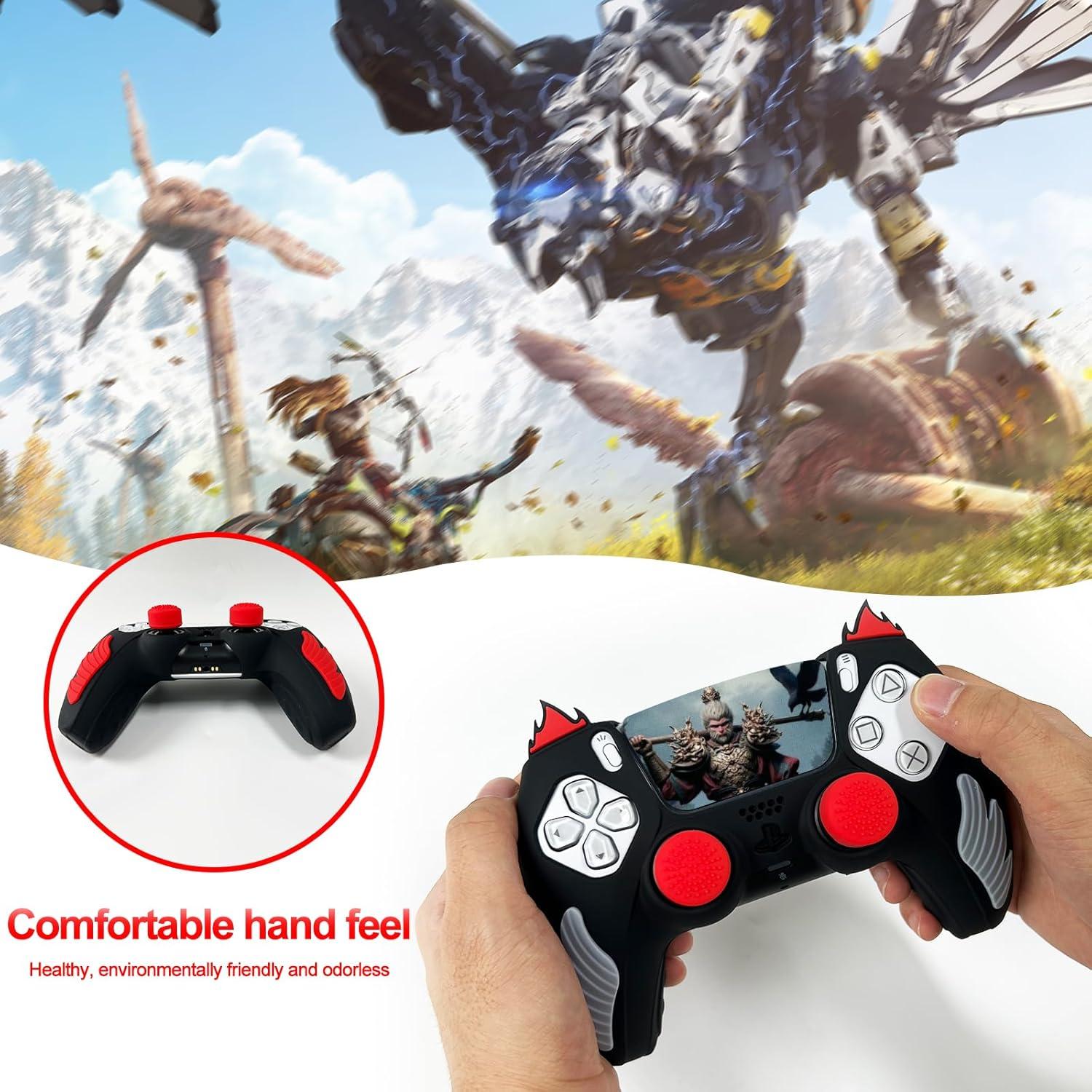 Funda Silicona Antideslizante PS5 HLRAO 2 Piezas Negro/Rojo