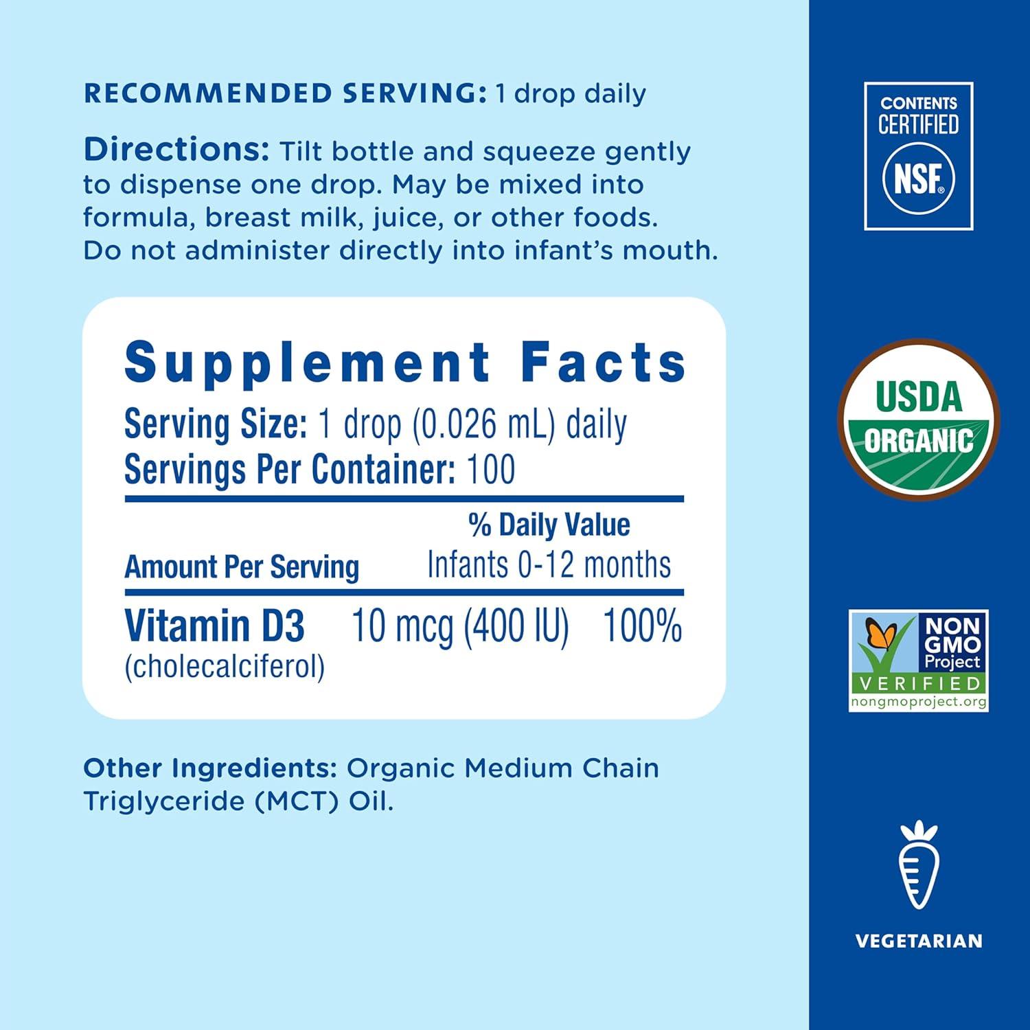 Gotas de Vitamina D Orgánica Mommy's Bliss 3.25 ml - Paquete de 2