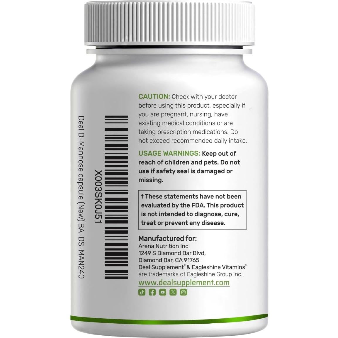 Suplemento D-Mannosa 500mg Deal - 240 Cápsulas Veganas