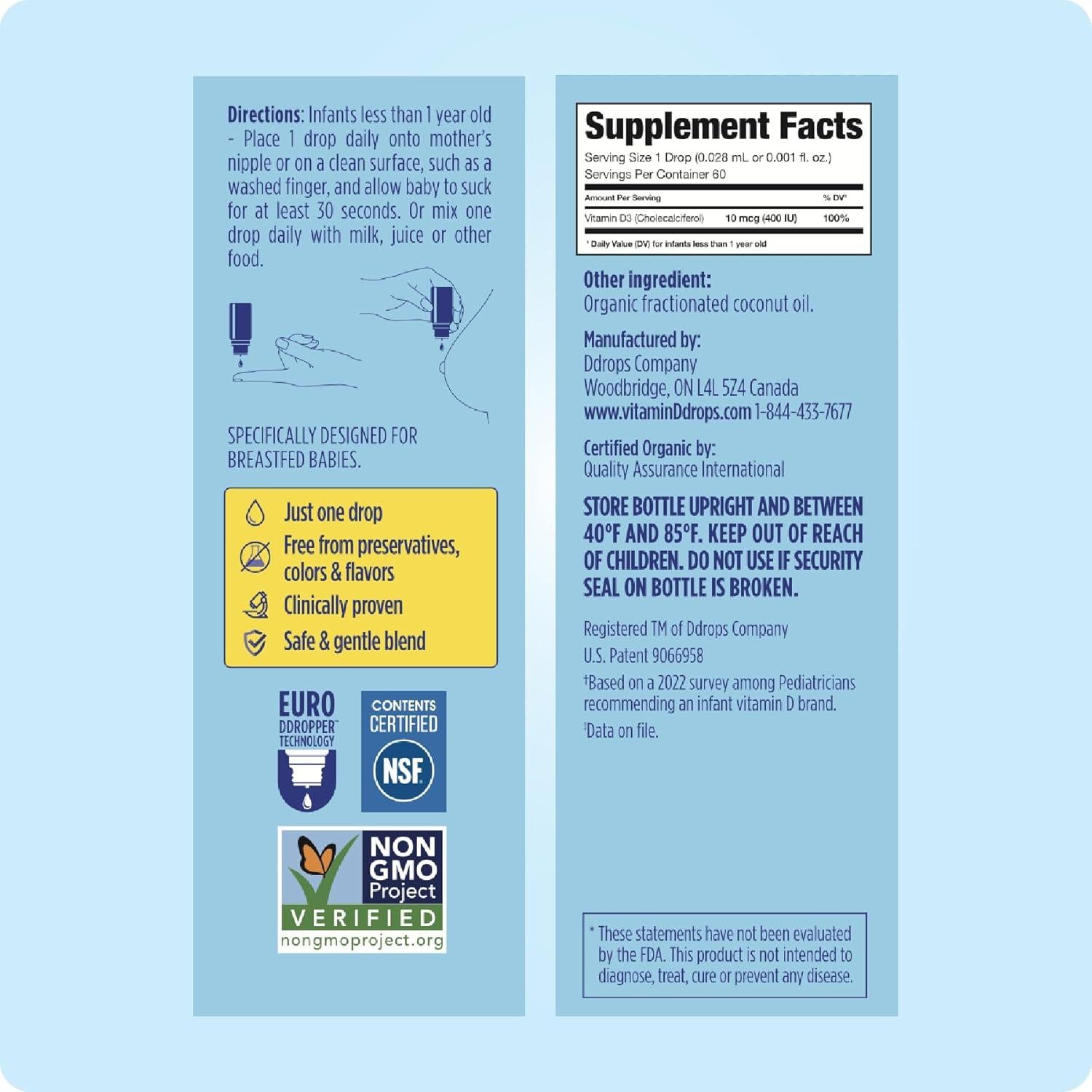 Ddrops Vitamina D3 400 IU para Bebés 60 Gotas 1.7 mL