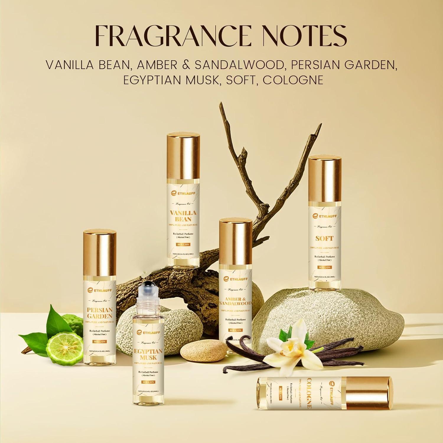 Set de Aceites de Perfume de Lujo Ethlauff 10ml - Vainilla, Ámbar, Sándalo