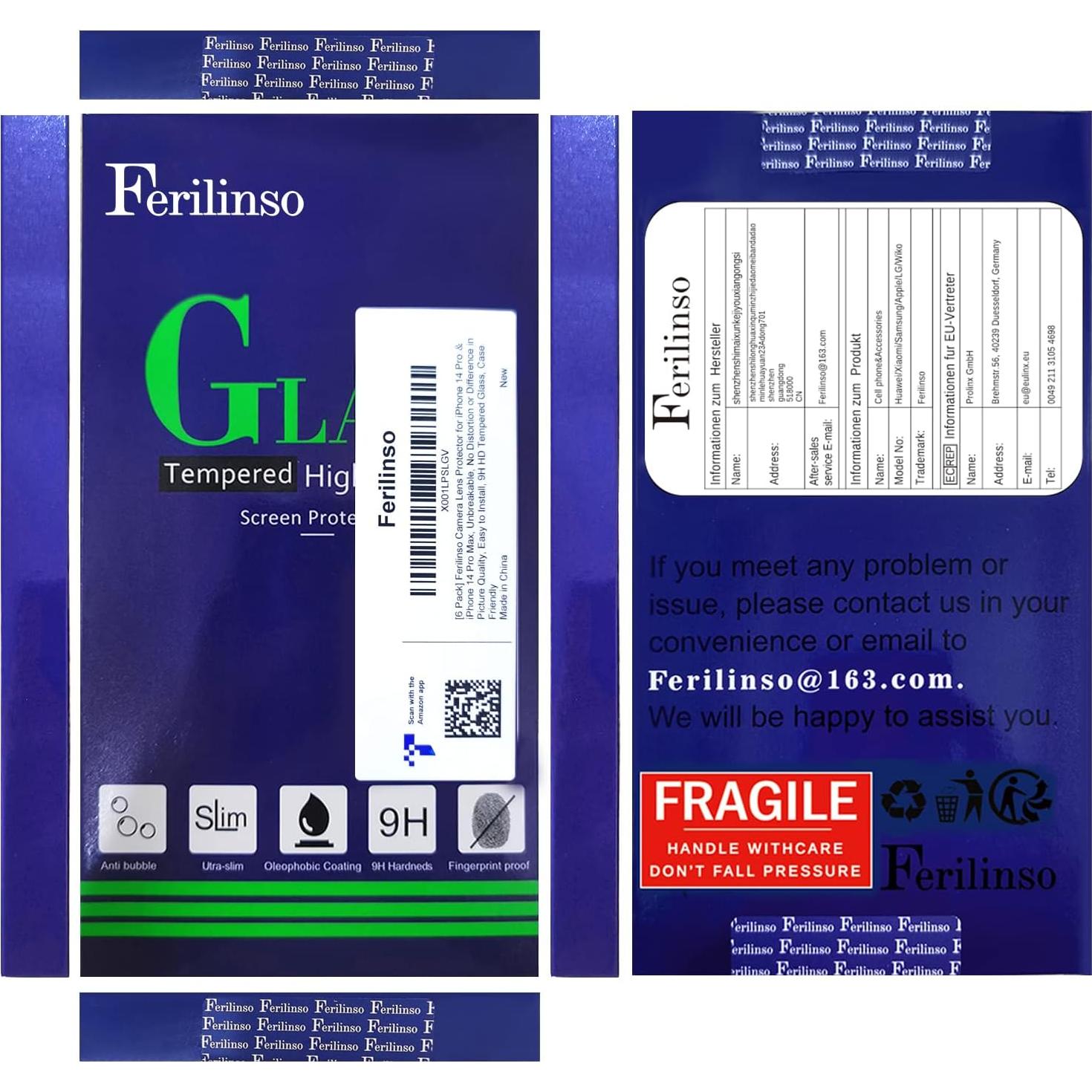 Protector de Lente de Cámara Ferilinso para iPhone 14/15 Pro