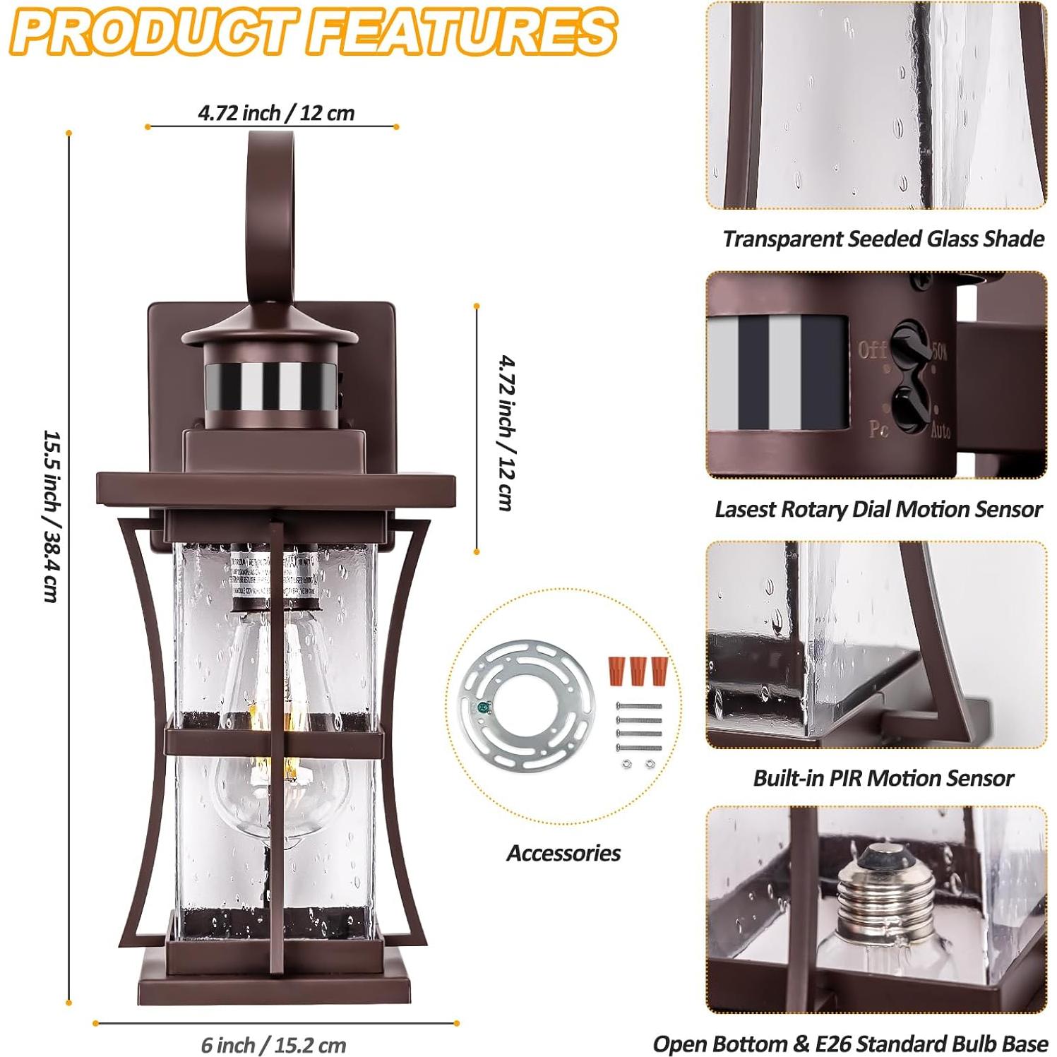 Luz Exterior con Sensor de Movimiento Frelii 39.37cm Bronce