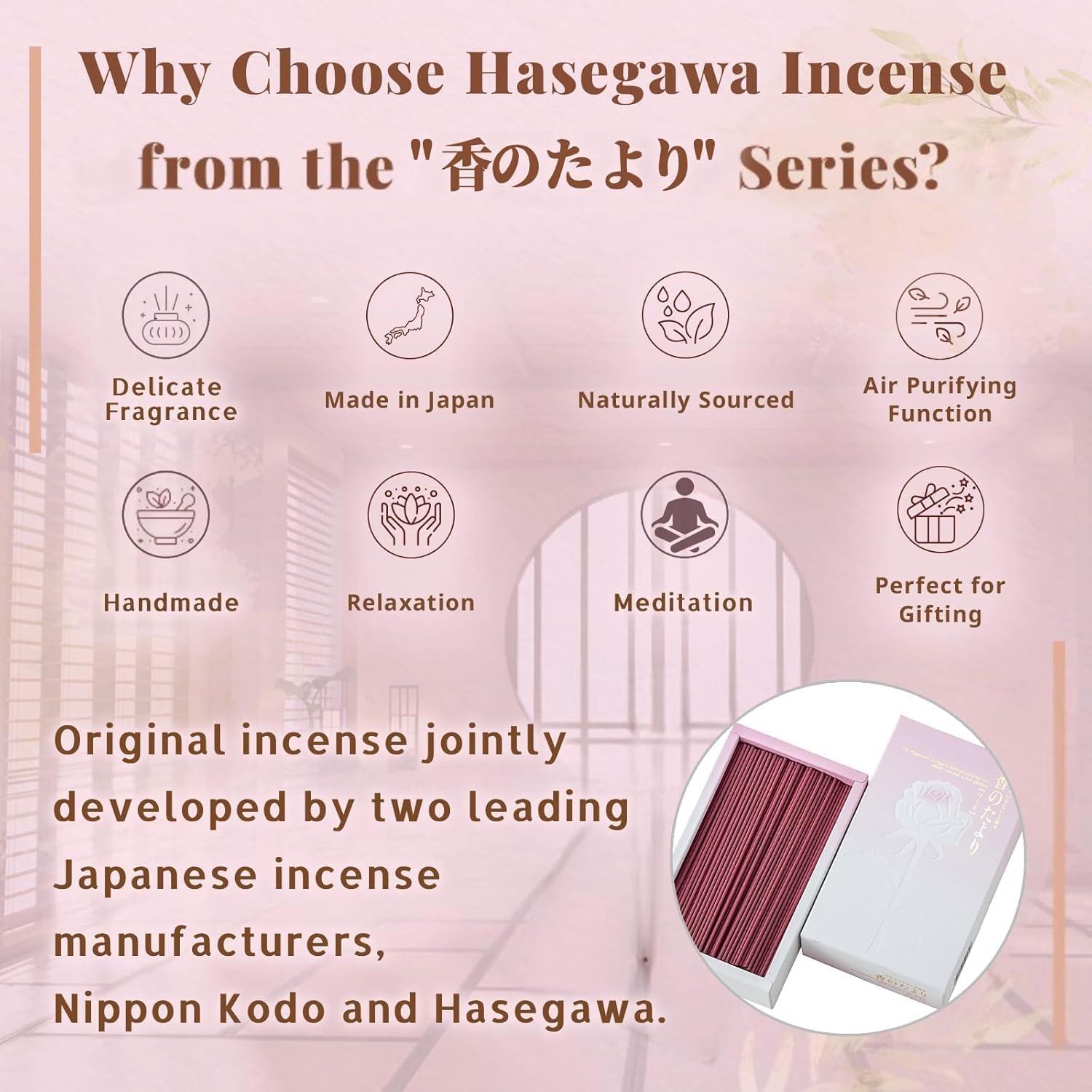 Incienso Hasegawa Kaori no Tayori Rosa 6 cm Bajo Humo 50g