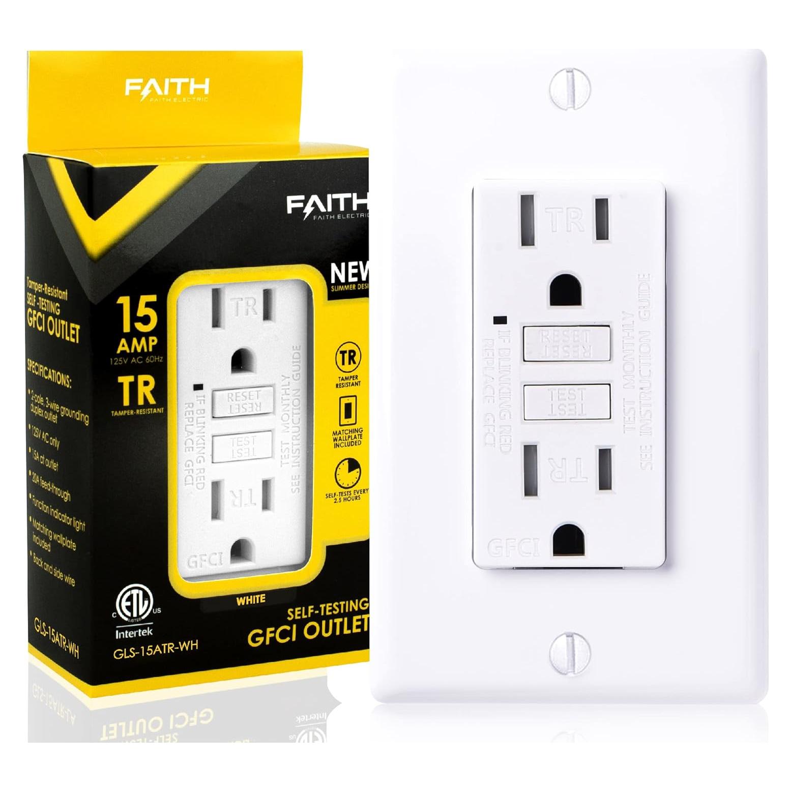 Toma de Corriente GFCI 15A Faith, Auto Prueba, Blanca