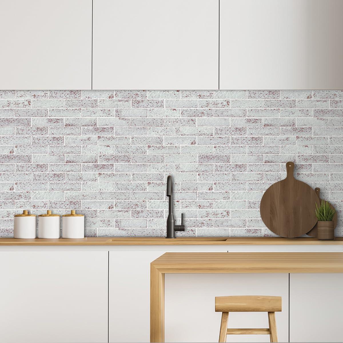 Azulejos de Pared 3D TORURAL Ladrillo Falso Rojo Blanqueado - 2 Piezas