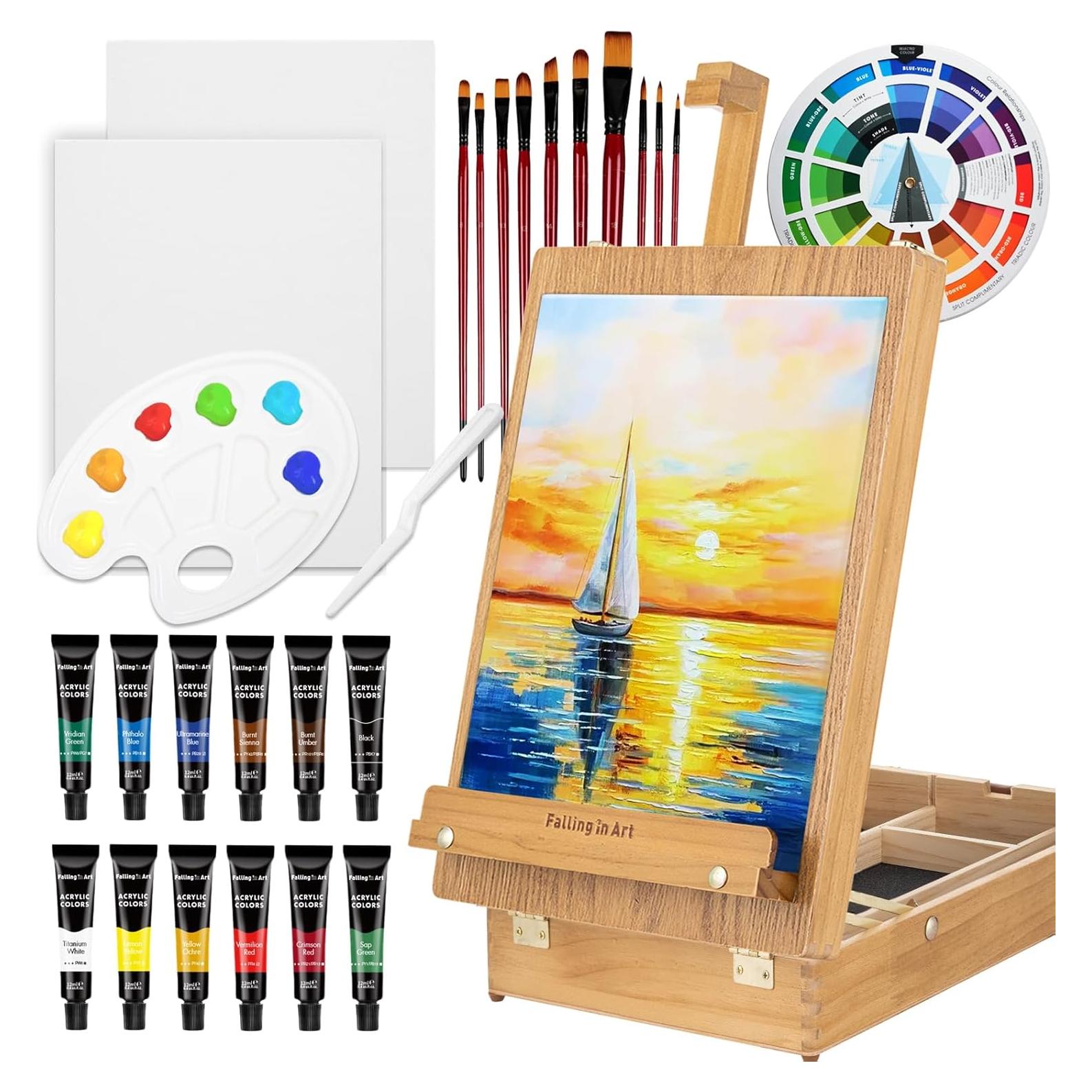 Kit de Pintura Cayendo en el Arte - Caballete de Mesa 28 Pcs