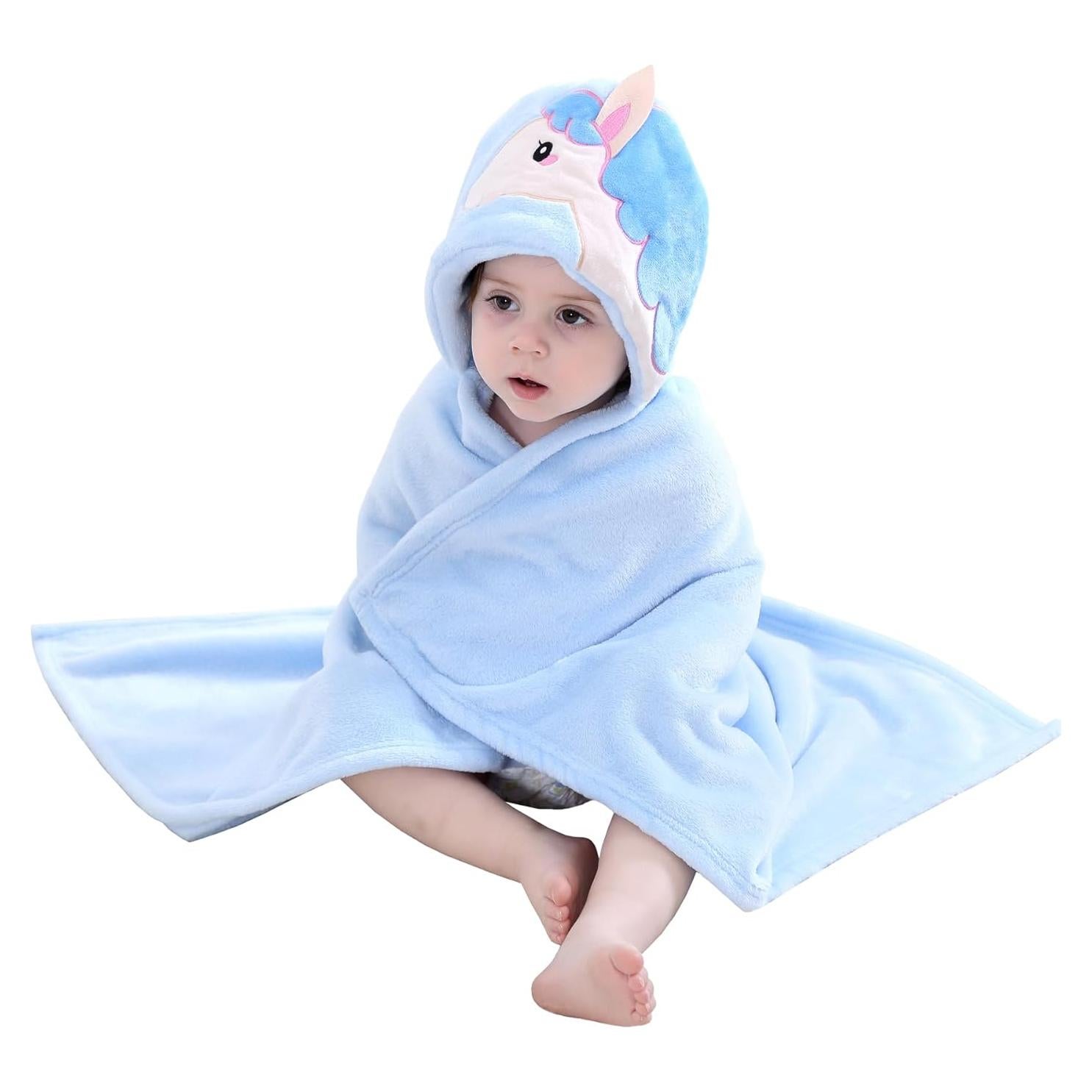 Bata de Baño con Capucha TONWHAR para Bebés 0-4 Años - Caballo Azul