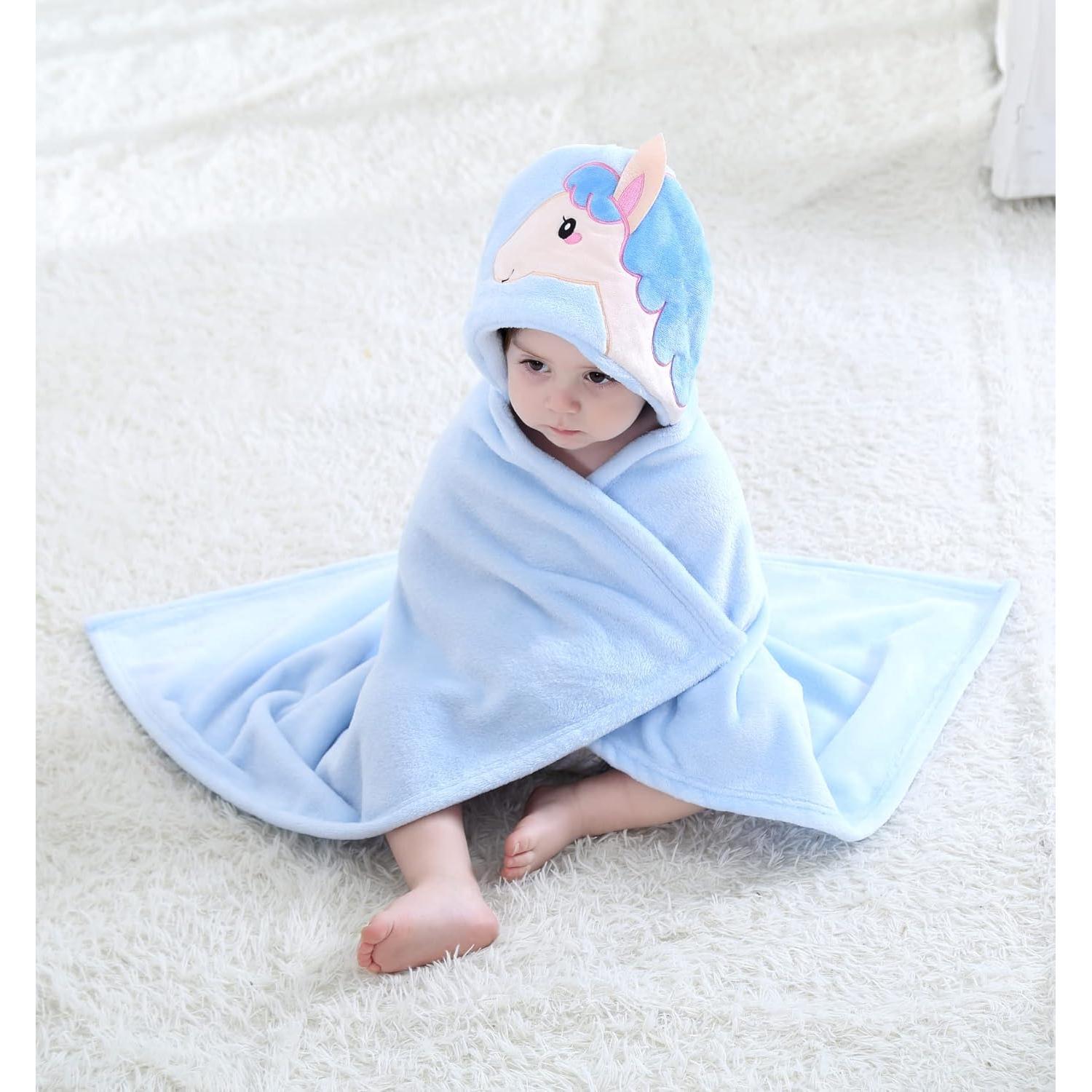 Bata de Baño con Capucha TONWHAR para Bebés 0-4 Años - Caballo Azul