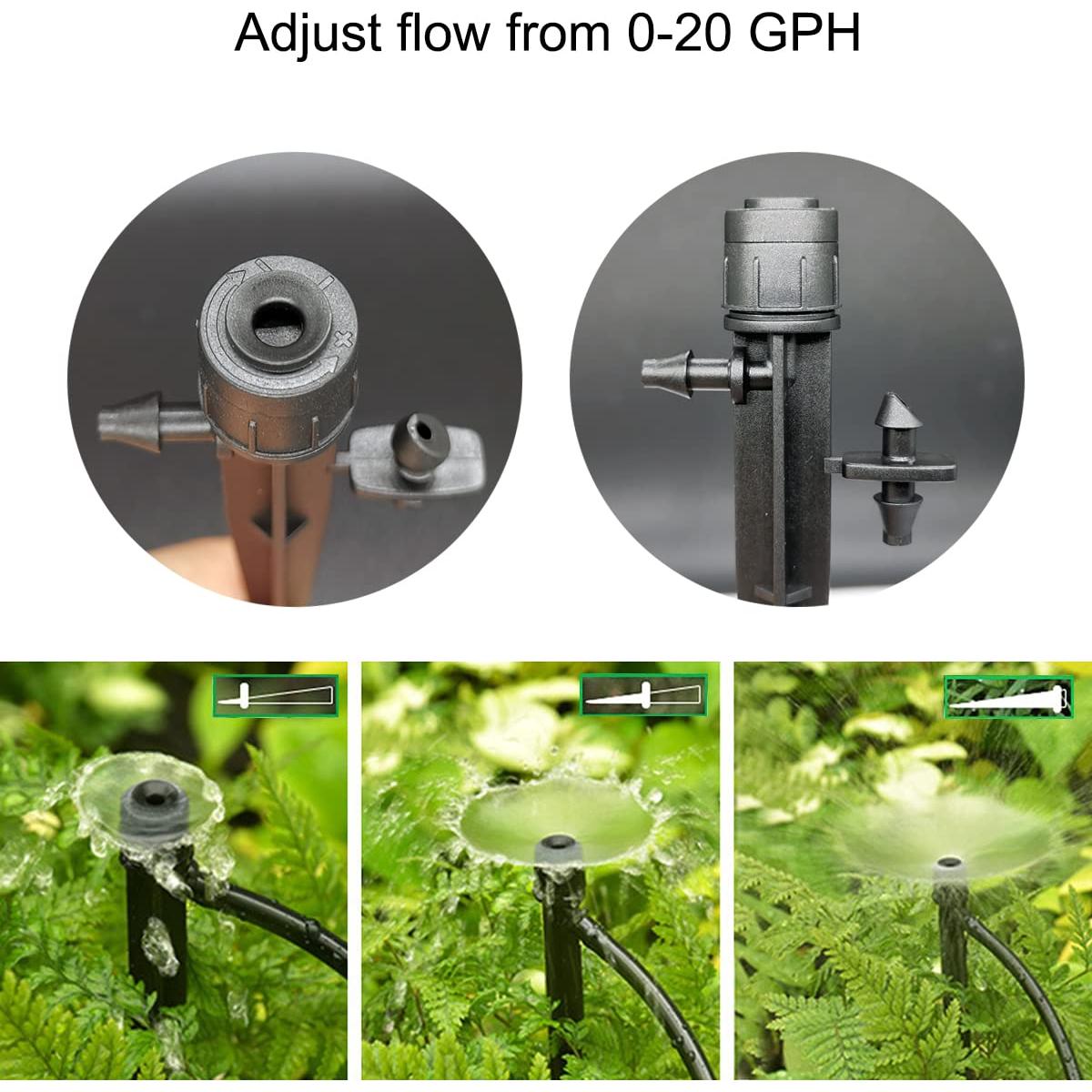 25 Emisores de Riego por Goteo Topiverse, Flujo Ajustable 0-75.7 LPH