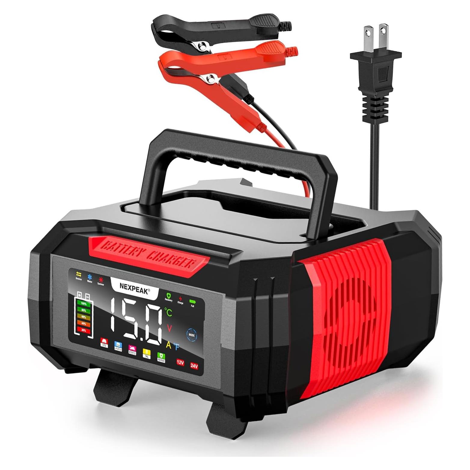 Cargador de Batería NEXPEAK 15A 12V/24V Inteligente 9 Etapas