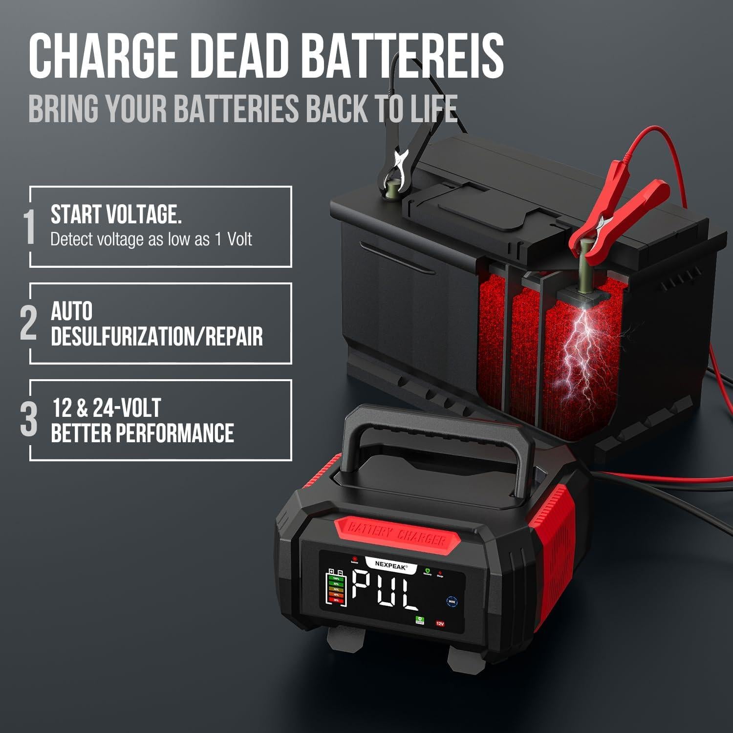 Cargador de Batería NEXPEAK 15A 12V/24V Inteligente 9 Etapas