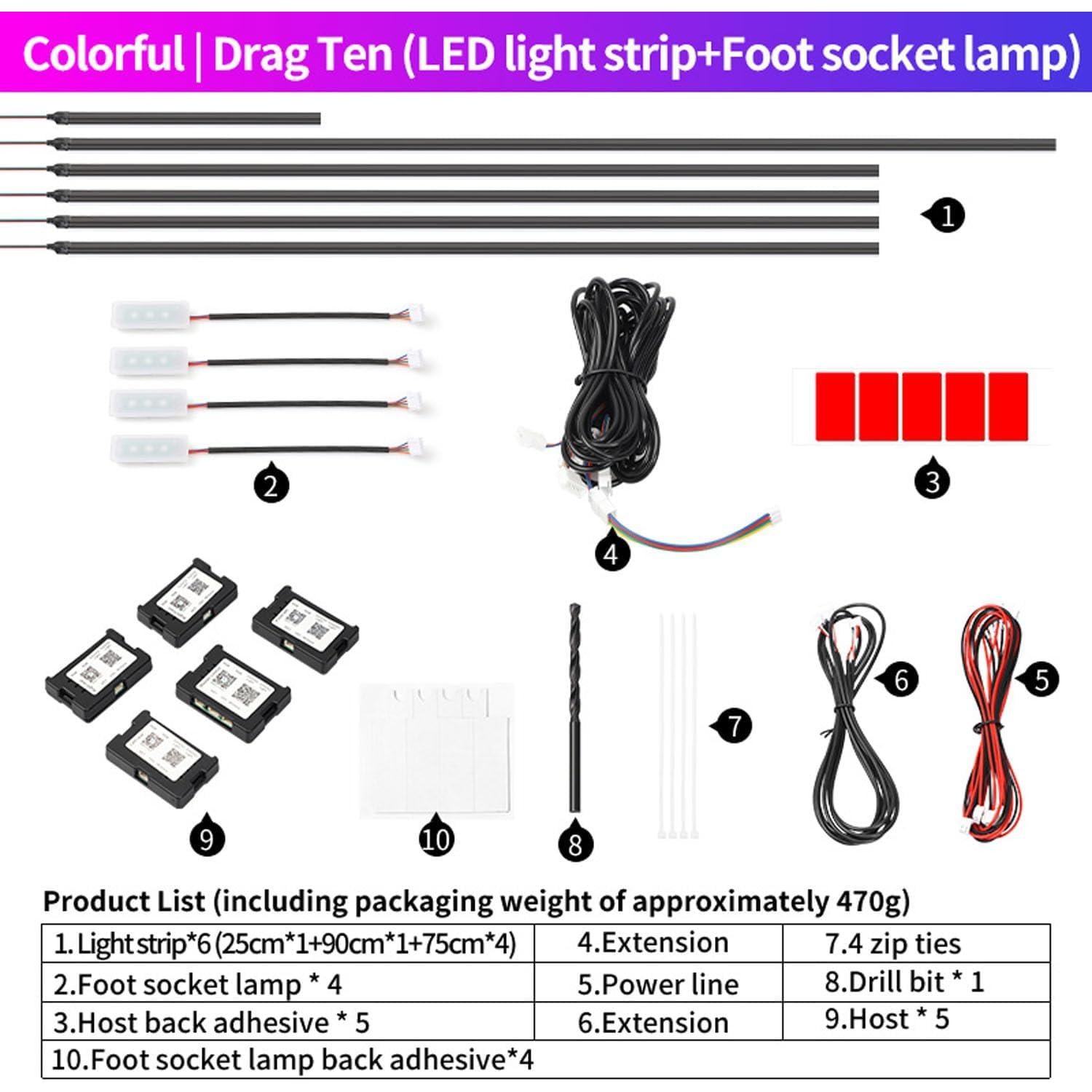 Tira de luz LED interior de coche EJ's SUPER CAR 10 en 1